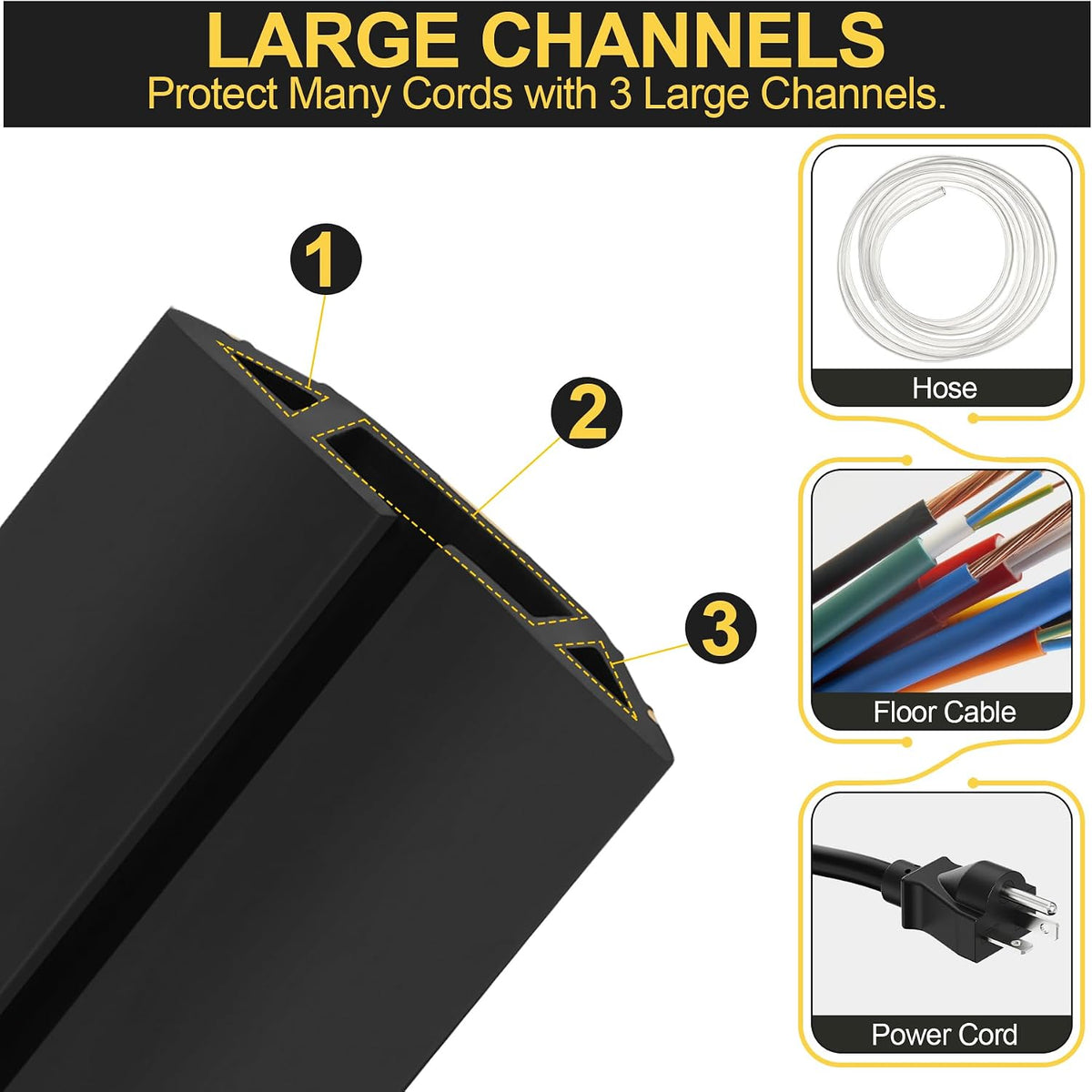 MYFAMIREA 10FT Floor Cord Cover Heavy Duty Cable Cover Protector with 3 Channels Extension PVC Floor Wire Cover Outdoor Cord Hider Management Cord Cover for Wire on Floor for Home Office Outdoor