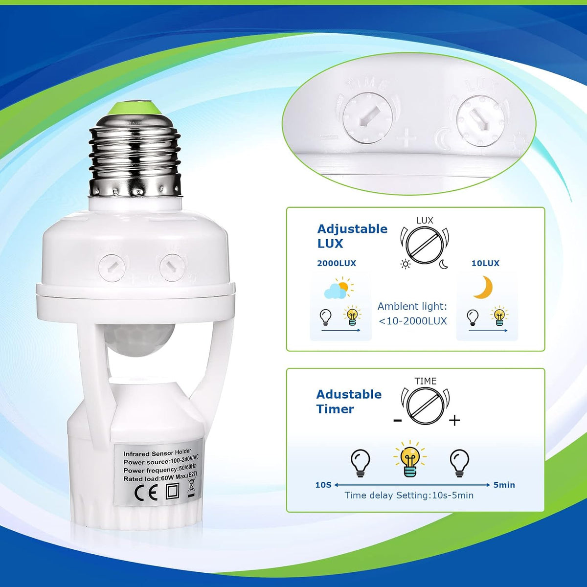 Hortsun 6 Pcs Motion Sensor Light Socket Compatible with E26 E27