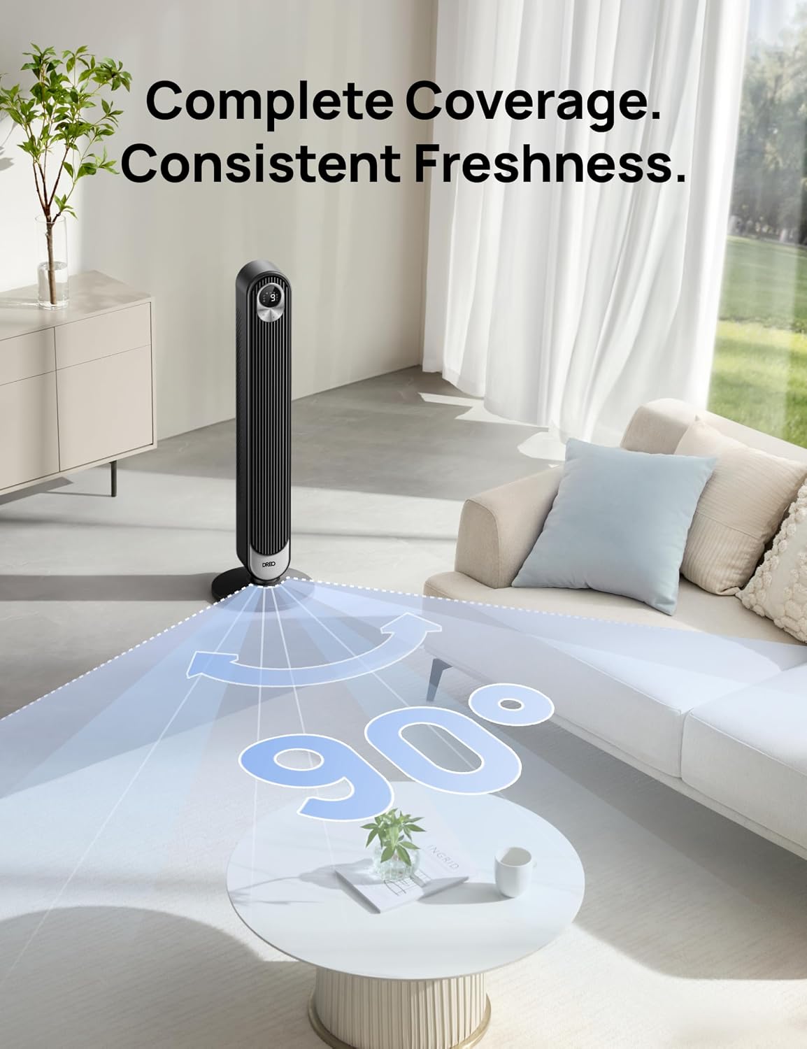 DREO Smart Tower Fan for Bedroom, Floor Standing Bladeless Oscillating Fan