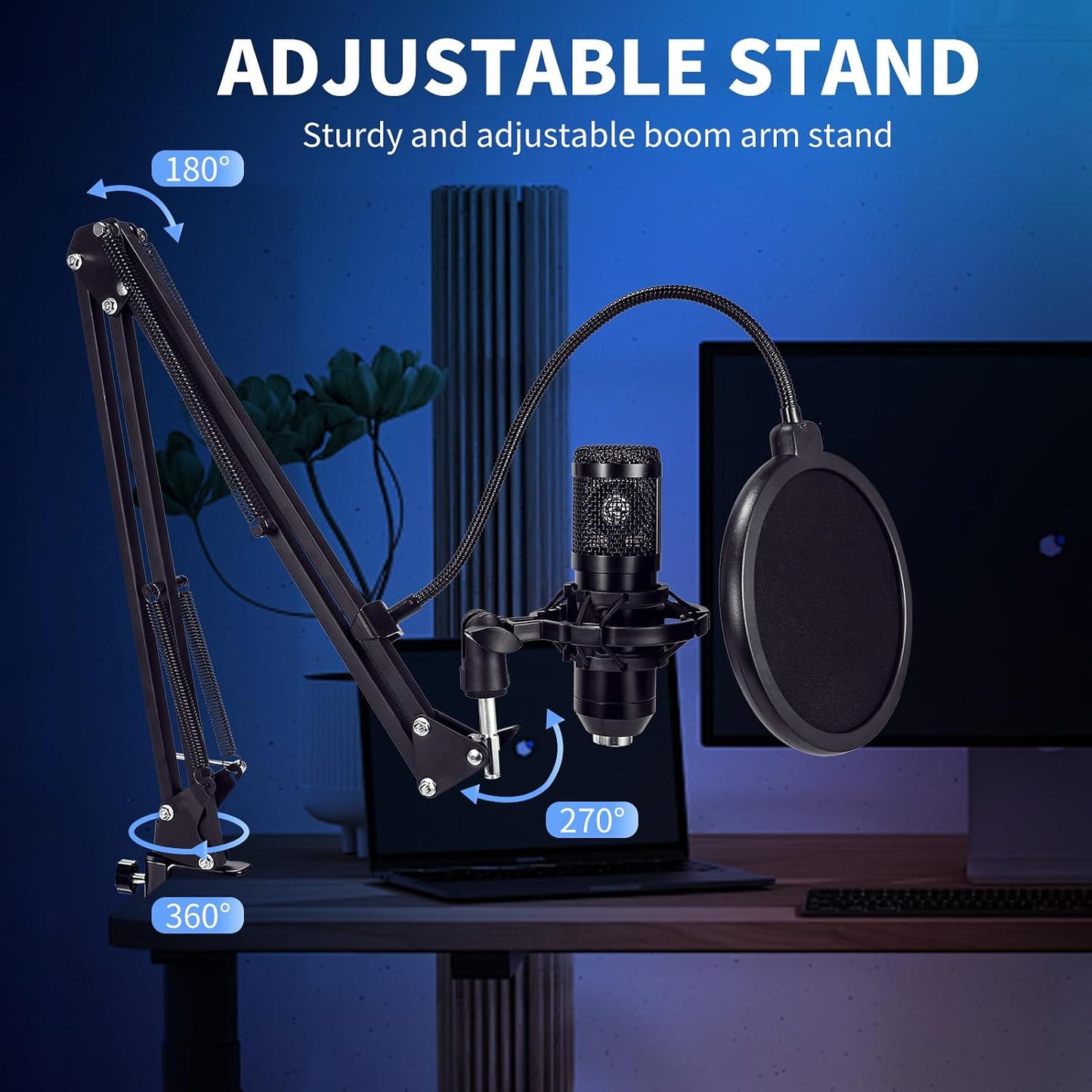 GUHUS USB Condenser Microphone,Computer PC Microphone Kit with Adjustable Boom Arm Stand Shock Mount for YouTube Vocal Gaming Streaming