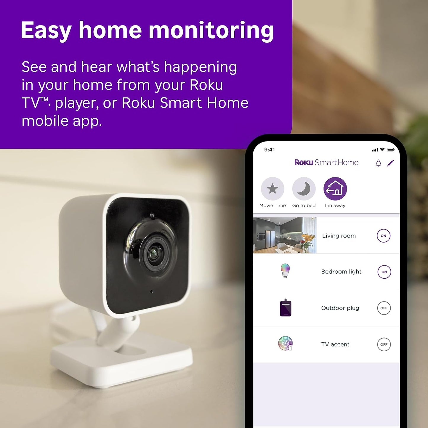 Roku Indoor Camera, Home Security with 1080p HD Color Night Vision, 2-Pack | Wired Security Camera & Pet Monitor with 2 Way Audio, Motion & Sound Detection, WDR & WiFi 6 - Works with Alexa & Google