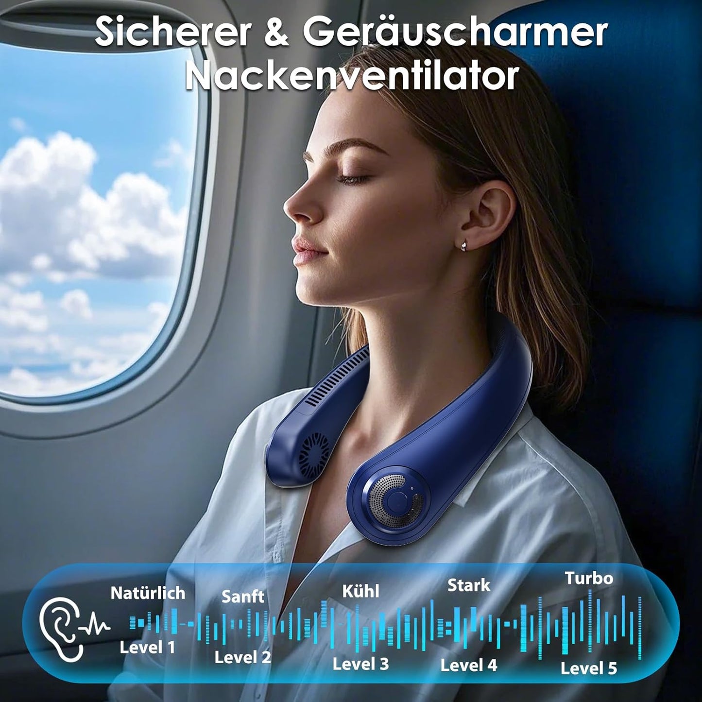 Portable Neck Fan with Neck Support, 5 Speeds, Lightweight, Rechargeable Personal Hands Free Wearable Neck Fans that Blow Cold Air for Hot Flashes, Disneyland, Travel Essentials, Gifts for Men Women