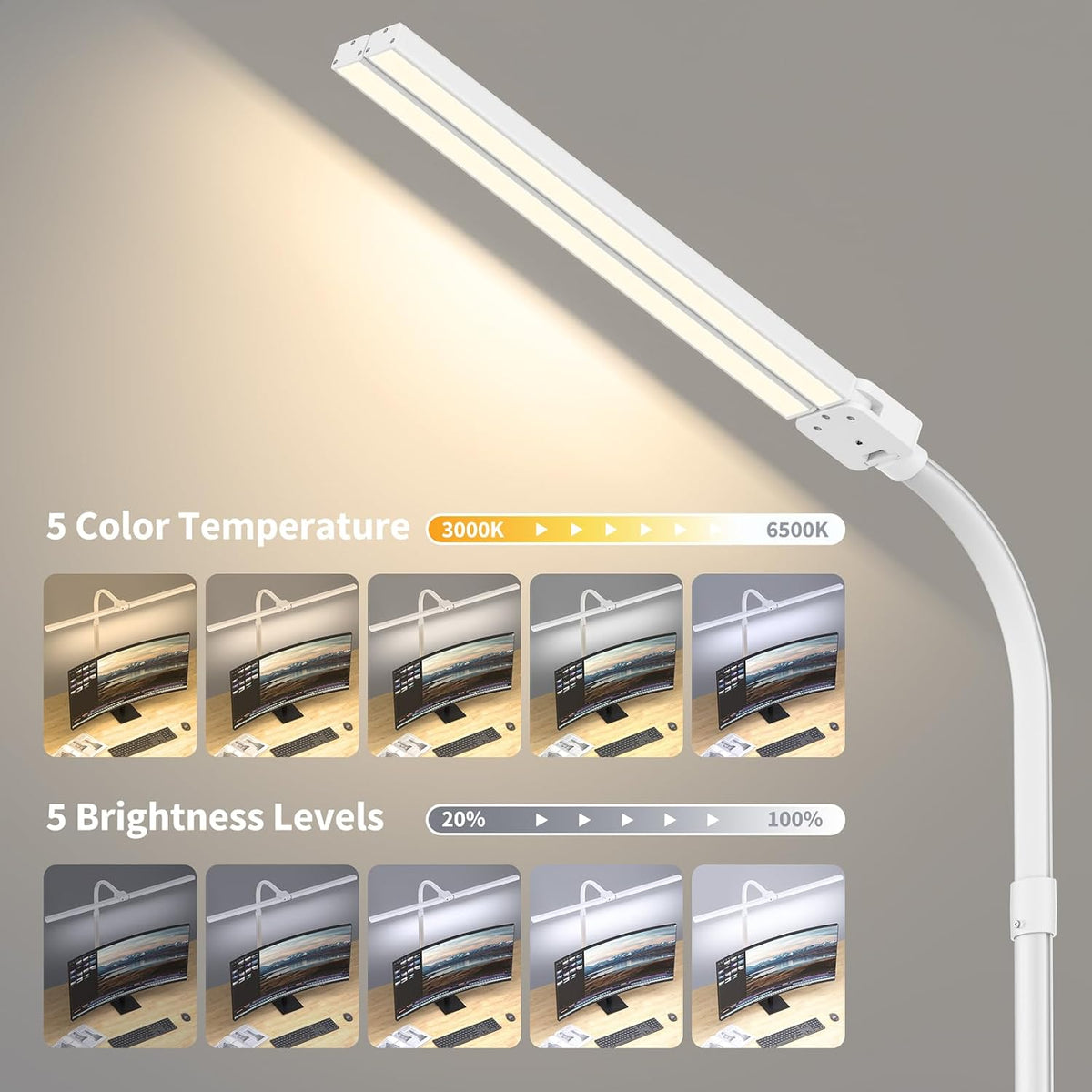 LED Desk Lamp Architect Task Light Dual Head Modern Flexible Gooseneck Tall