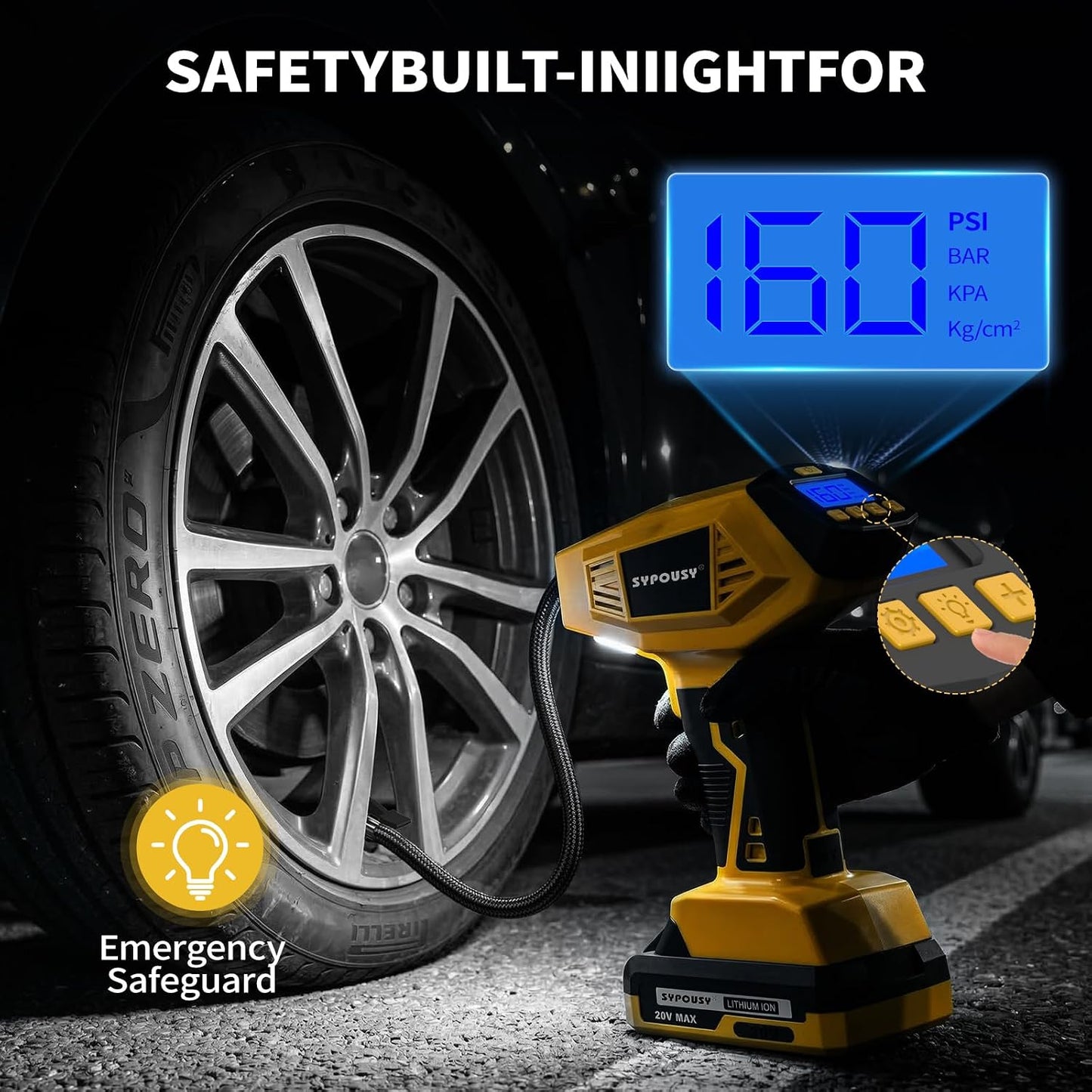 Tire Inflator Portable Air Compressor - 160PSI 20V Battery & 12V DC | Upgraded 4X Faster Car Air Pump Dual Power Supply Auto Shut-Off Digital Pressure Gauge for Cars Motorcycles Bikes Ball Gift