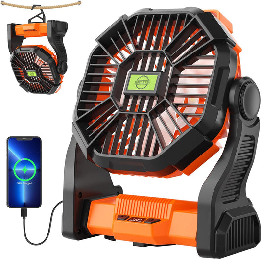 20000mAh Portable Fan Rechargeable Battery Powered Fan Camping Essentials | TDLOL Cordless Rechargeable Battery Operated Camping Fan with Light & Hook,USB Personal Fans Outdoor Beach Tent Travel Desk