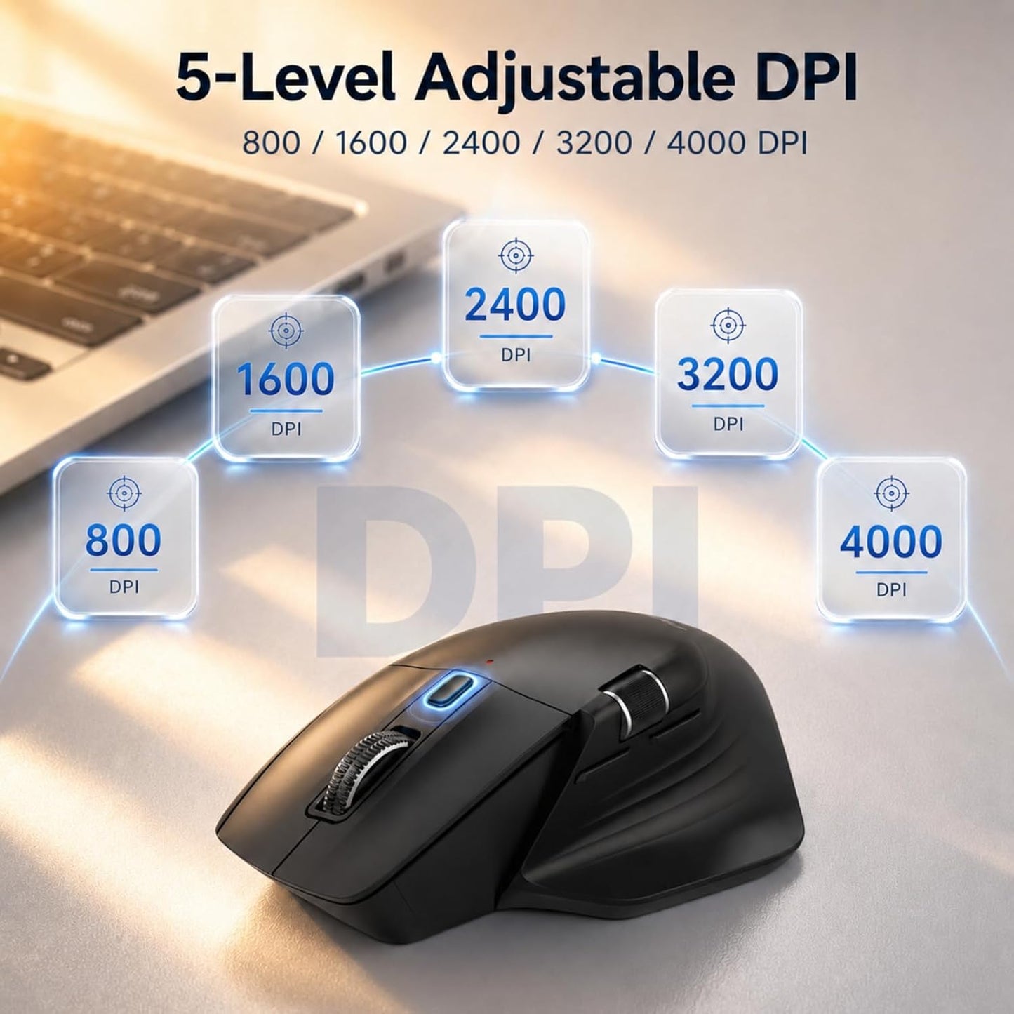 PHILIPS Ergonomic Wireless Mouse, Multi-Device Bluetooth (USB-A/C) for Laptop & Mac/PC, Silent Productivity Mouse with Side Scroll, 5-Level DPI Rechargeable Computer Mouse, Right-Handed Comfort