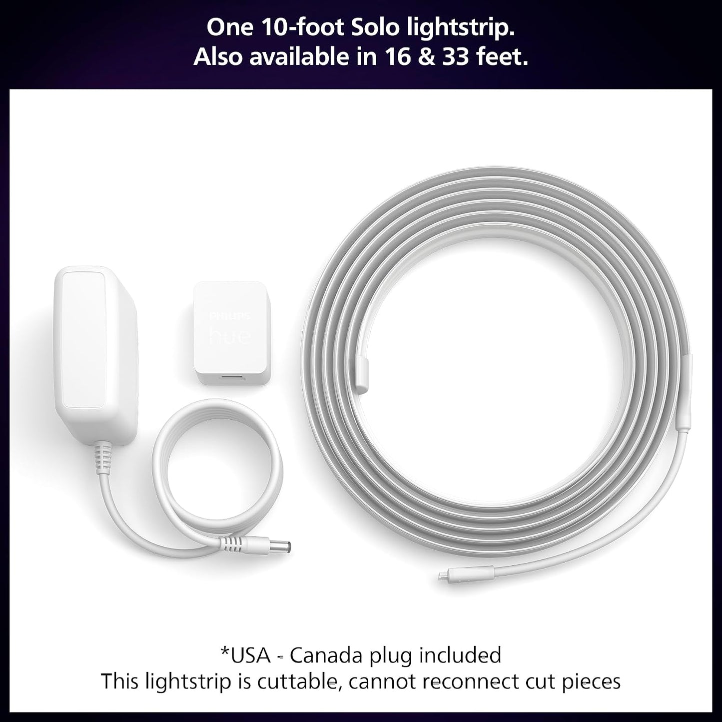 PHILIPS Hue Indoor 10 Ft Smart RGBWW LED Solo Lightstrip Base Kit, 1 Pack, Control with Hue App, LED Strip Lights Compatible with Alexa, Google Assistant and Apple HomeKit