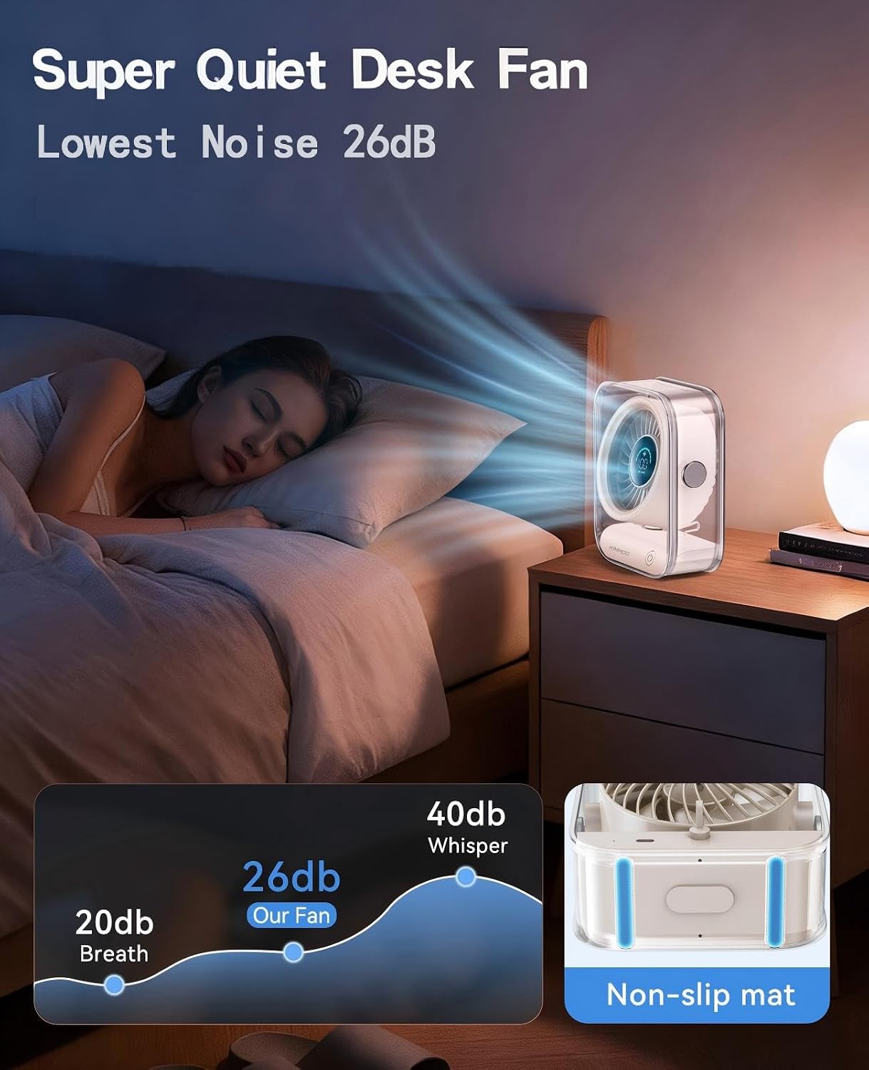 KIMMOO Rechargeable USB Desk Fan, Quiet Table Fan with Turbo Airflow, 100 Speeds, Digital Display, 90° Rotating, Small Battery Desktop Fans for Bedroom Home Office Trave, Beige