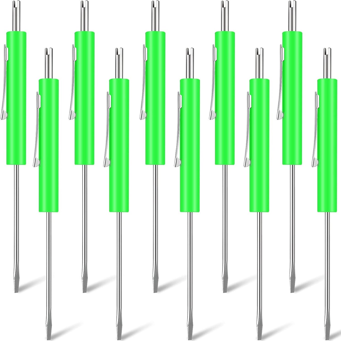 Zhehao 10 Pcs Pocket Screwdriver with Valve Core Removal Tools, Mini Small Dual Screwdriver Set with Clip for Mechanics Electricians Electronic Technician Kit Assembler(Green)