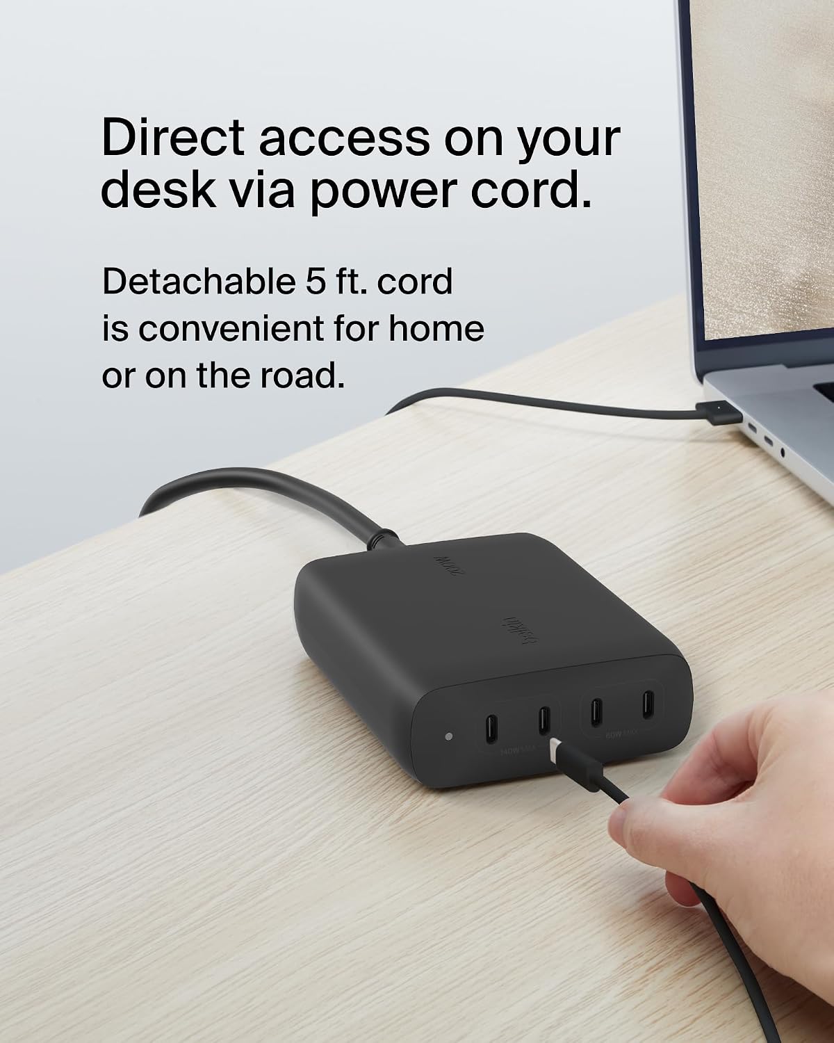 Belkin 200W 4-Port GaN USB C Charger Block, Fast Charging for MacBook | Multi-Port PD 3.1 Charger, 5ft Power Cord, iPhone 17, Air, iPad, Samsung Galaxy S26, Google Pixel 10