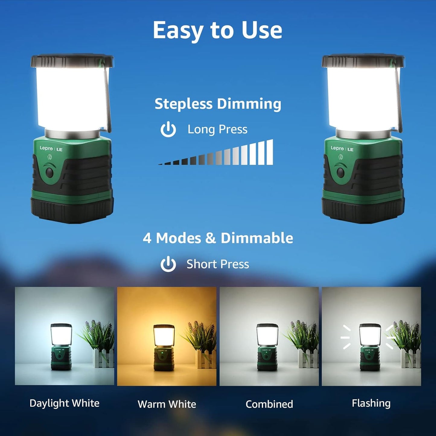 Lepro 1000LM LED Camping Lantern Rechargeable, 4400mAh, 4 Light Modes | Tent Light, Camping Essentials, Waterproof Lantern Flashlight for Camping, Emergency Light, Power Outages, USB Cable Included