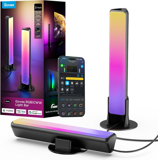 Govee Smart Light Bar, RGBICWW TV Lights for Living Room, Gaming, Black | Compatible with SmartThings, Matter, Alexa, LED Light Bar with Scene and Music Modes for Living Room, Gaming, PC, App Control