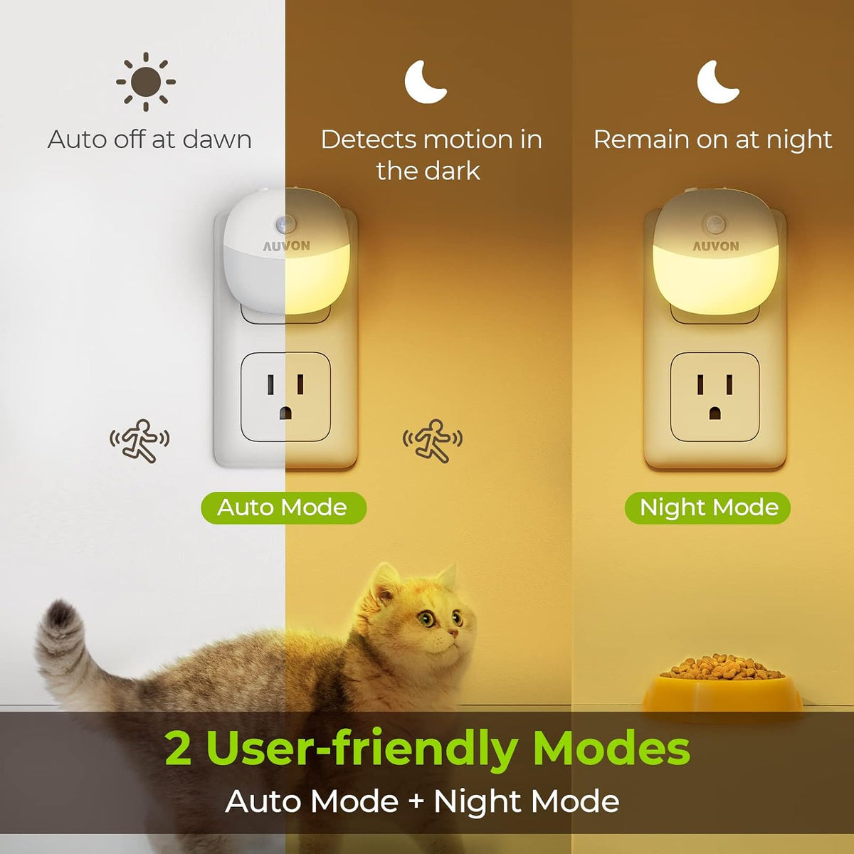AUVON Plug-in Night Light, Motion Sensor and Dusk to Dawn Sensor, 4 Packs