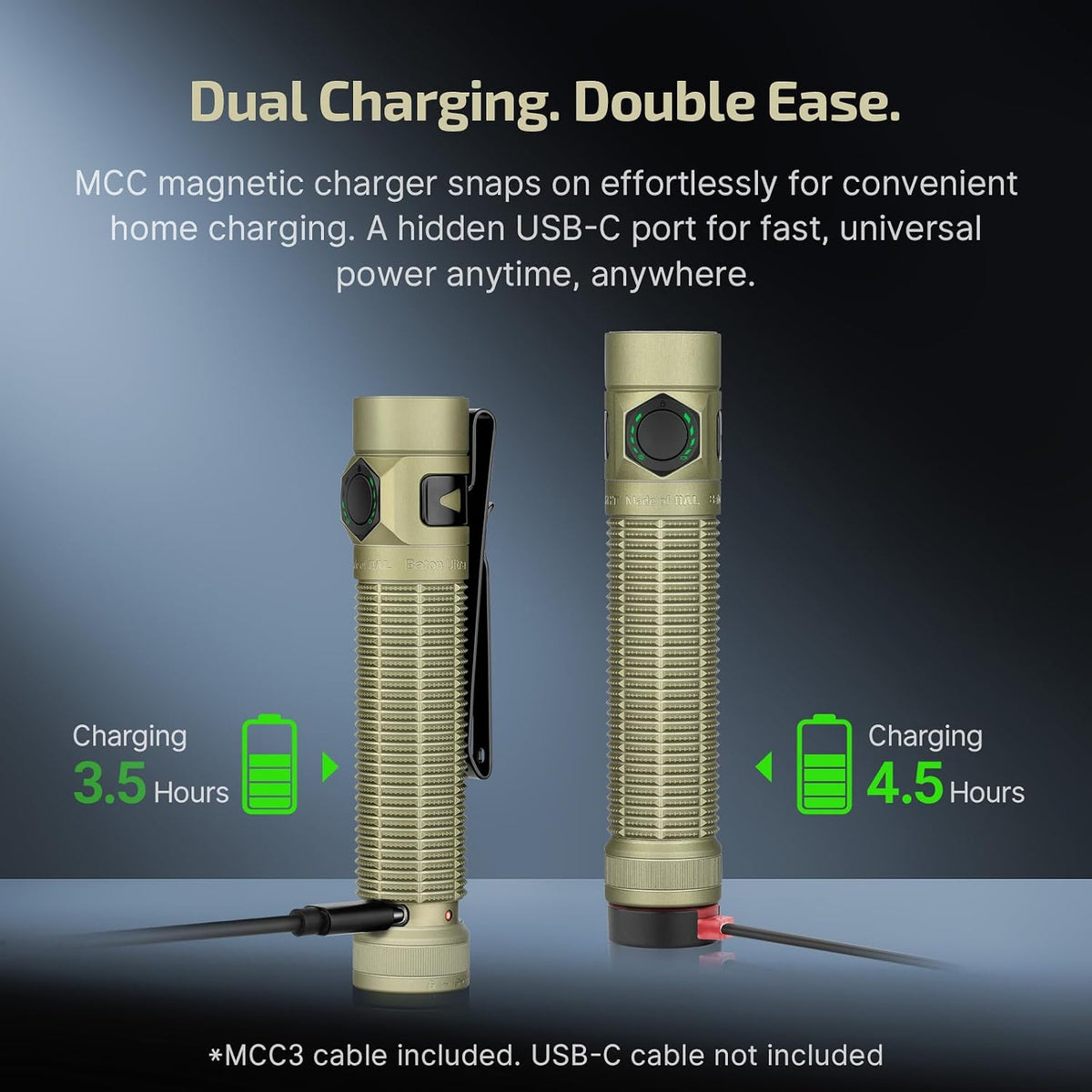 OLIGHT BatonUltra EDC Flashlight Rechargeable, Bright Pocket Flash Light | 1800 Lumens, Small LED Light, Magnetic Tail Switch, Dual Charging, IPX8 Waterproof for Home, Camping, Outdoor, Olive Green