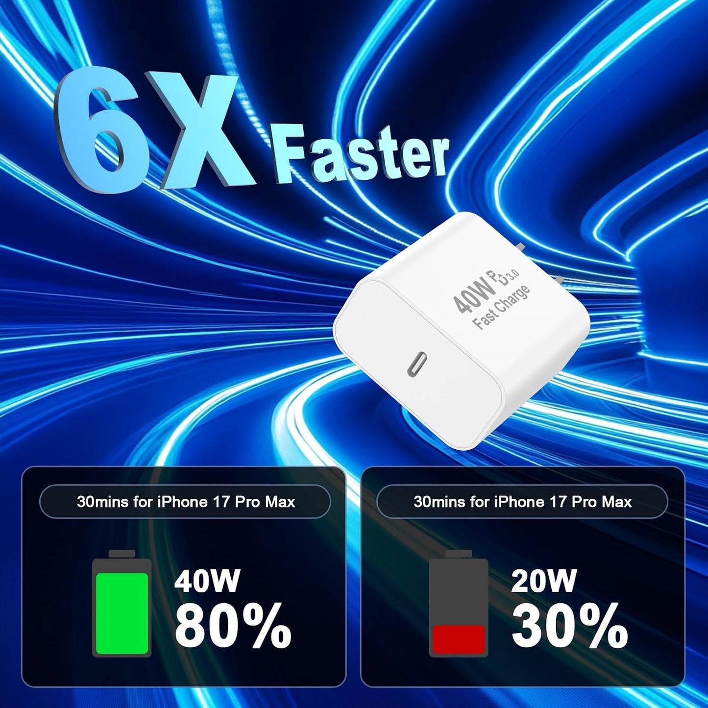 [Apple MFi Certified] iPhone 17 Charger Fast Charging, 40W USB C Charger | 2Pack 40W iPhone Charger USB C Block &amp; 6FT Type C Charging Cable Cord for iPhone 17/Air/17 Pro/17 Pro Max/16/15/16 15 Pro Max