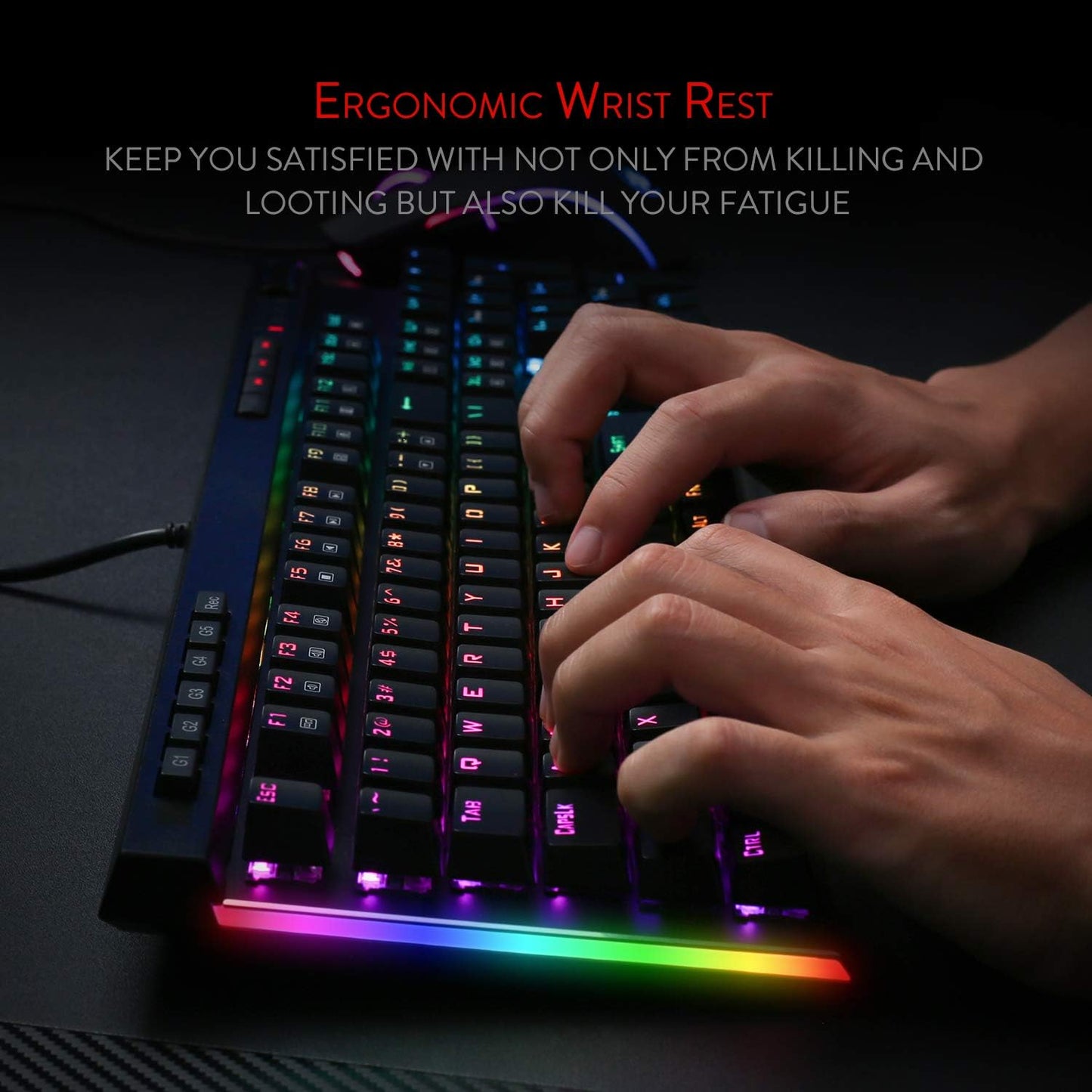 Redragon K580 Wired RGB Mechanical Gaming Keyboard, Macro Key & Media Wheel | 5 On-Board Keybinding Buttons for MMO MOBA Games, Dedicated Media Controls, Classic Tactile Blue Switch for Hype Typing Feel