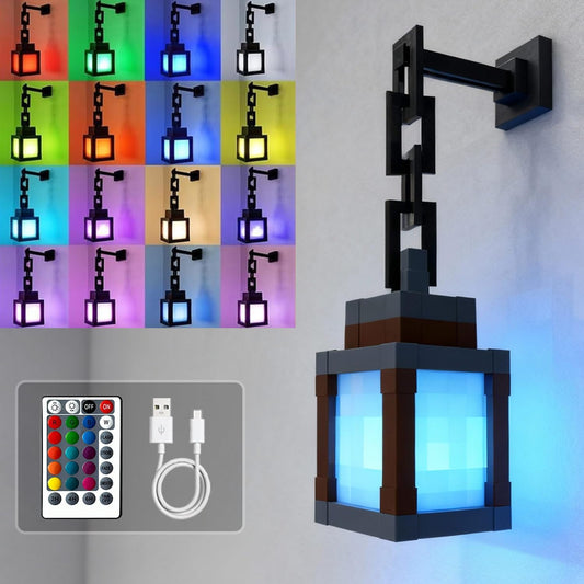 LOUHH Pixelated Lantern Night Light, 16 Color LED Wall Night Light with Remote Control - Rechargeable Retro Pixel Style Table Lamp for Game Room Kids Room Decor and Children's Gifts