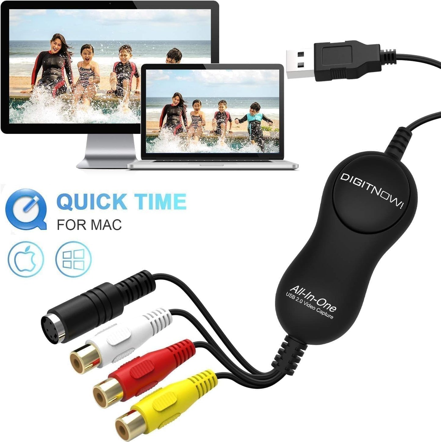 USB 2.0 Video Capture Device, VHS to Digital Converter, VHS VCR TV to DVD Converter for MAC/PC/TV/Camcorder, MAC OS Windows Compatible