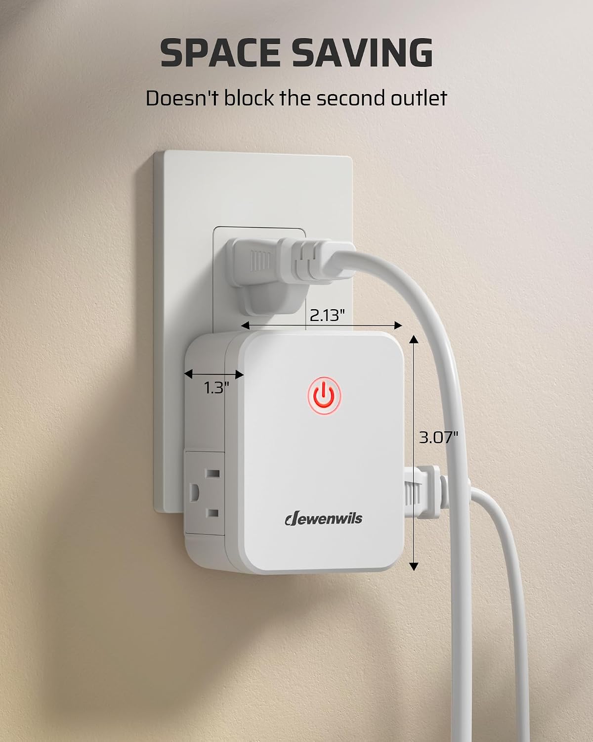 DEWENWILS Remote Control Outlet, Wireless Light Switch with 2 Side Outlets, 100 FT Range Remote Outlet Switch for Lamps, Fans, Household Appliance, No Wiring, 15A/1875W, Compact Design, Programmable
