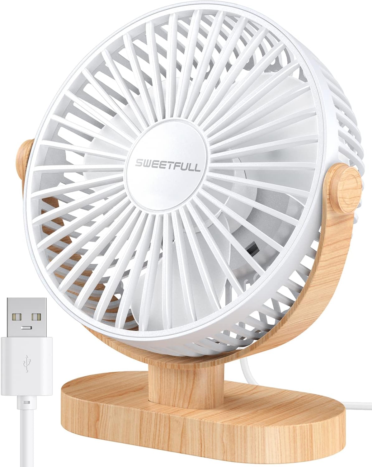 SWEETFULL Small USB Desk Fan, Desktop Table Fan, Quiet Office Mini - Black | 6.5" Personal Fan; 3 Speeds; 360° Adjustable; 25dB; 10oz; USB Powered; Stable Base; Easy Cleaning-Home & Cooling; Retro Decor