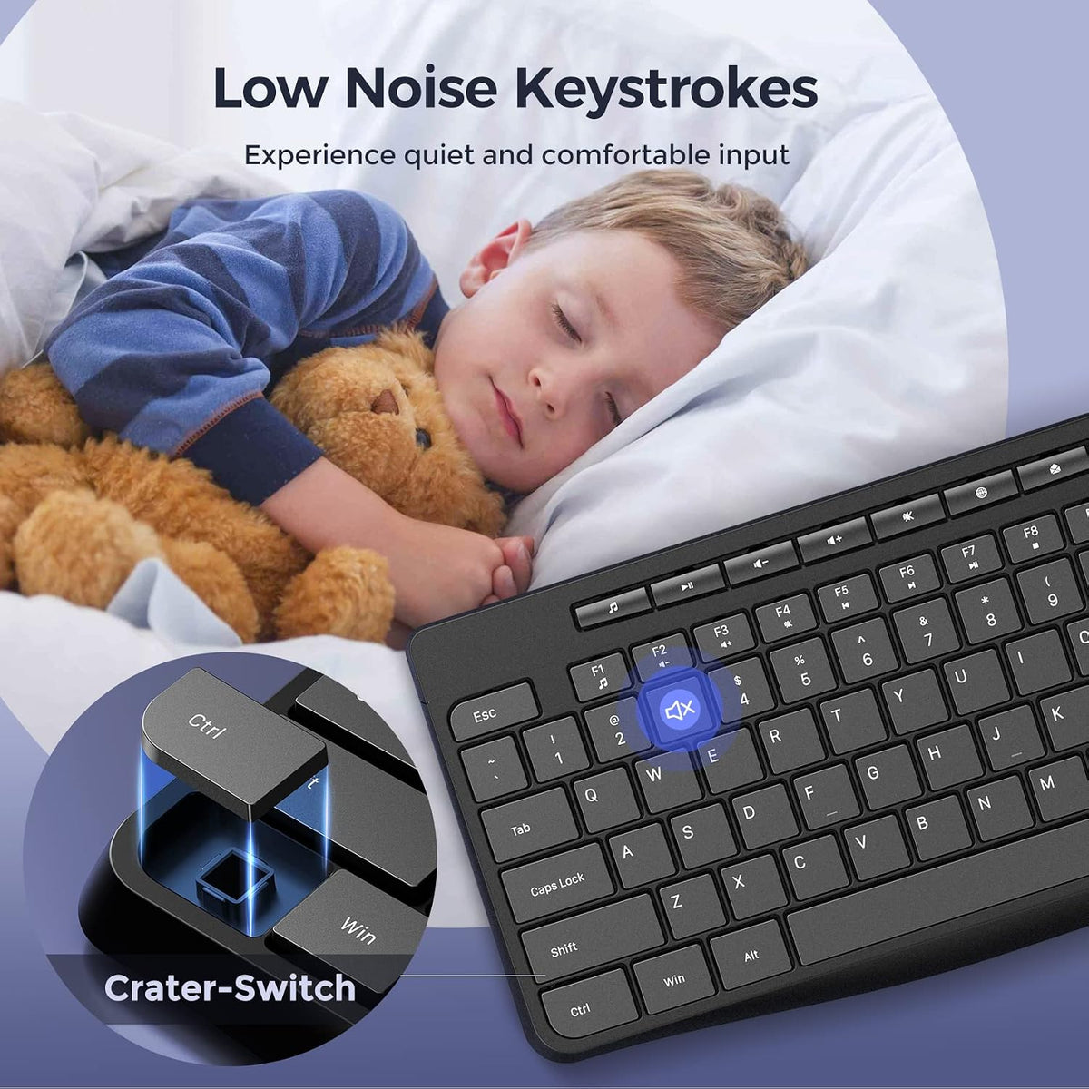 Virfour Wired USB Computer Keyboard, Quiet Keyboard with Multimedia Keys | Virfour Silent Keyboard with Low Profile Chiclet Keys,Spill-Resistant, Anti-Wear Letters,Full Size for Laptop,Desktop
