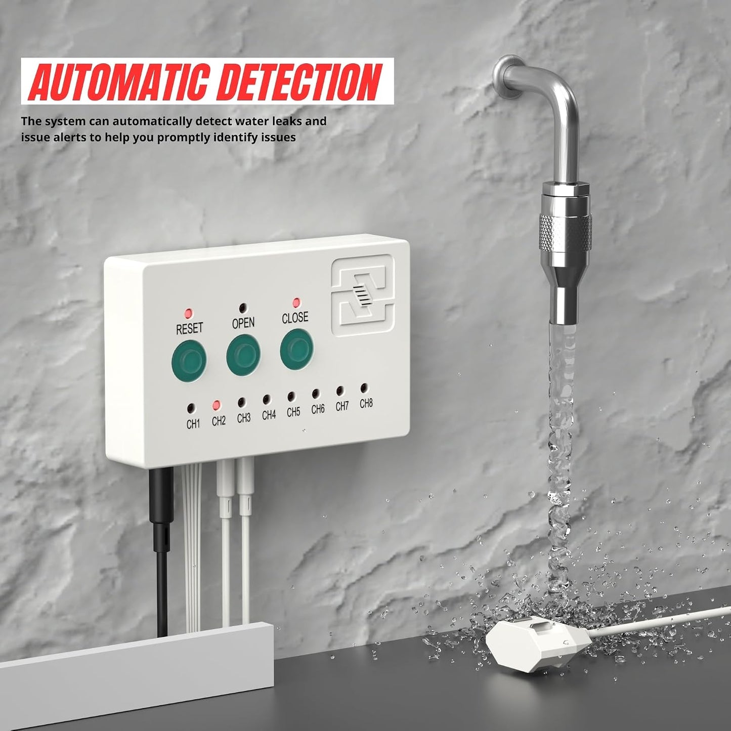 Water Leak Detector, Automatic Water Leak Alarm System, with 2X 3/4" NPT Shutoff Valves & 2 Sensors, Flood Prevention for Water Heater Laundry
