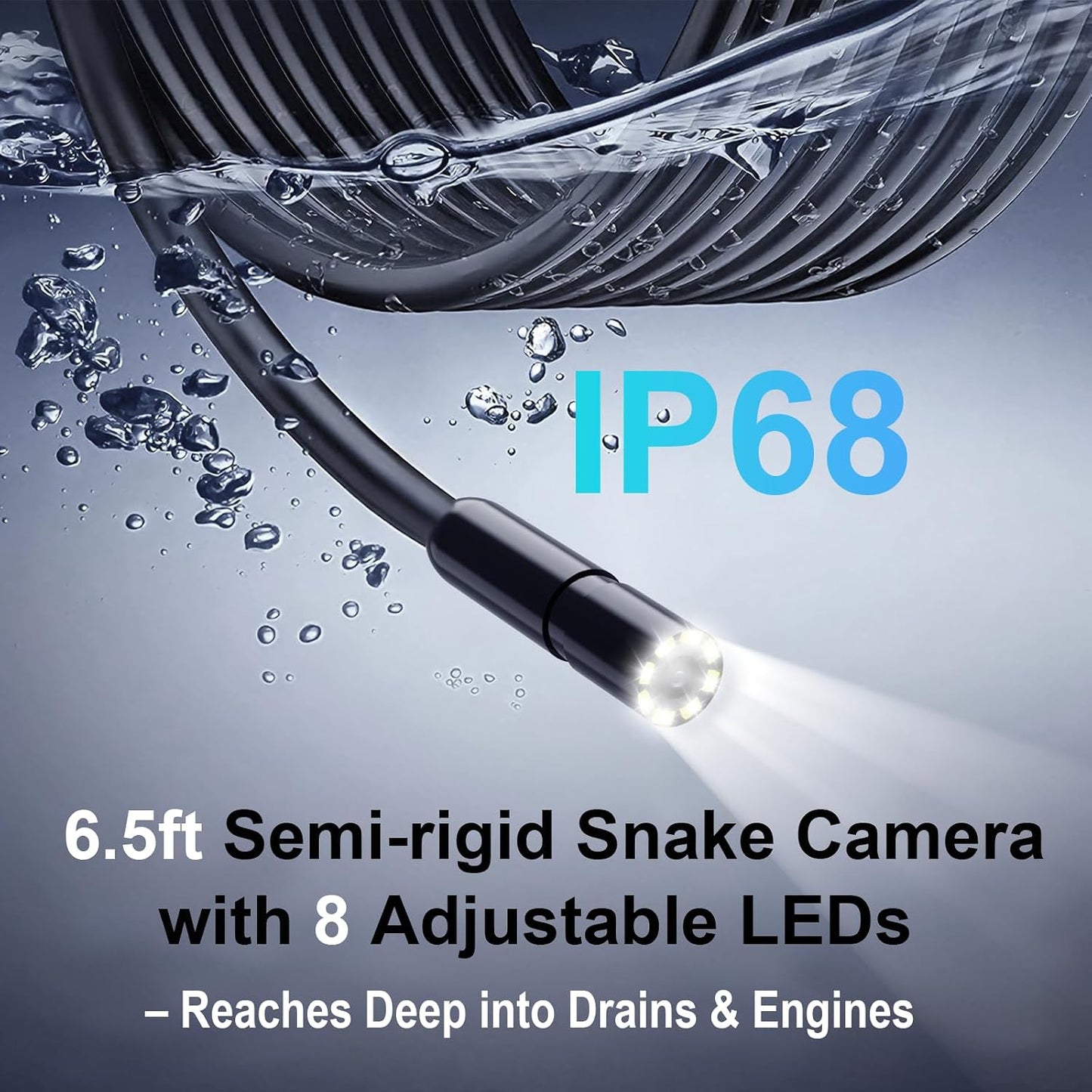 Unique Tech Gift for Men,HD Borescope Camera with Light | 1080P HD 2.8" IPS, 6.5ft snake, 8 LEDs, IP68. For pipes/engines. Gift for men, dad, teens. 32GB card
