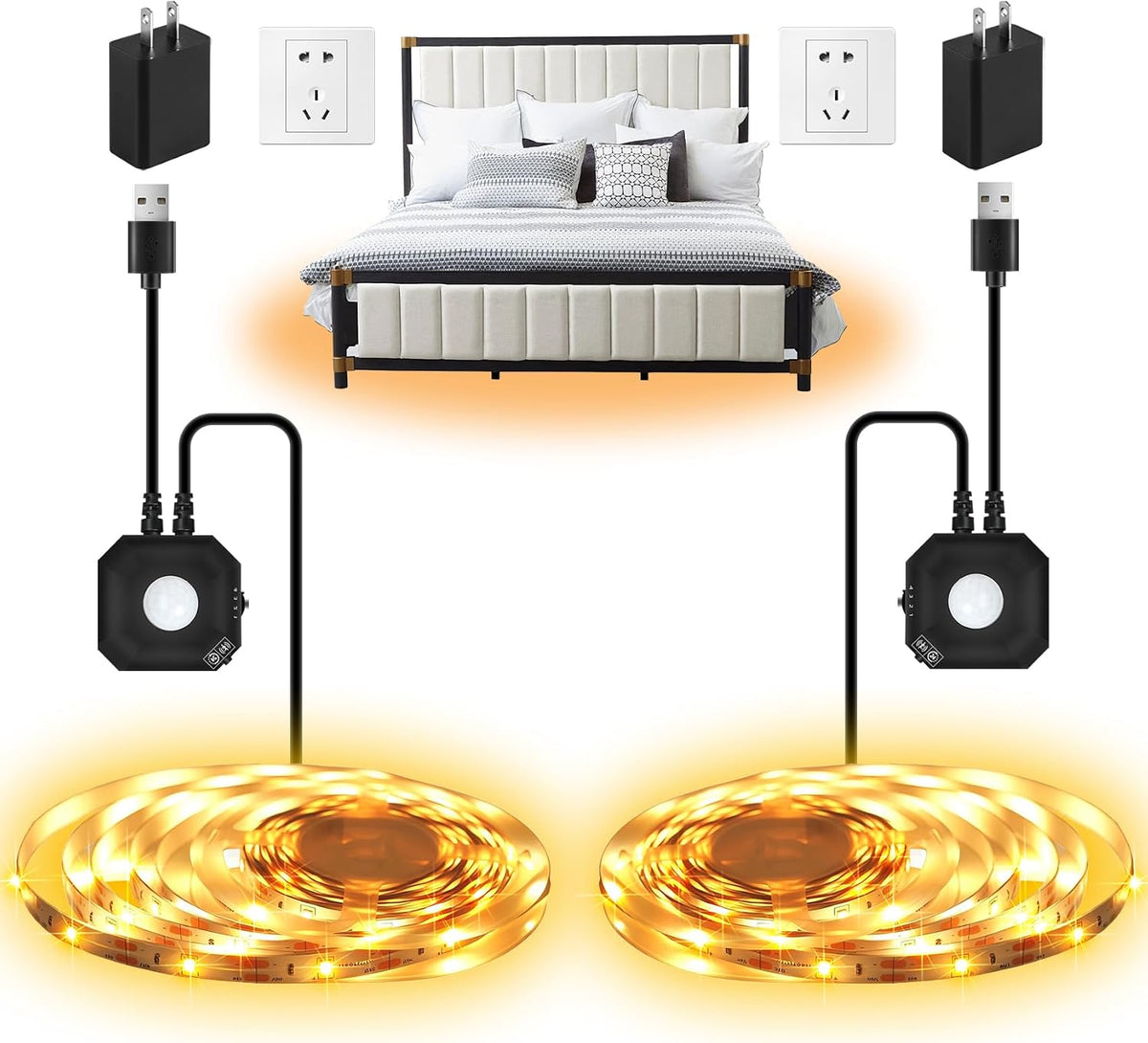 Motion Activated LED Strip Lights,2-Packs 9.8Ft Warm White Lighting