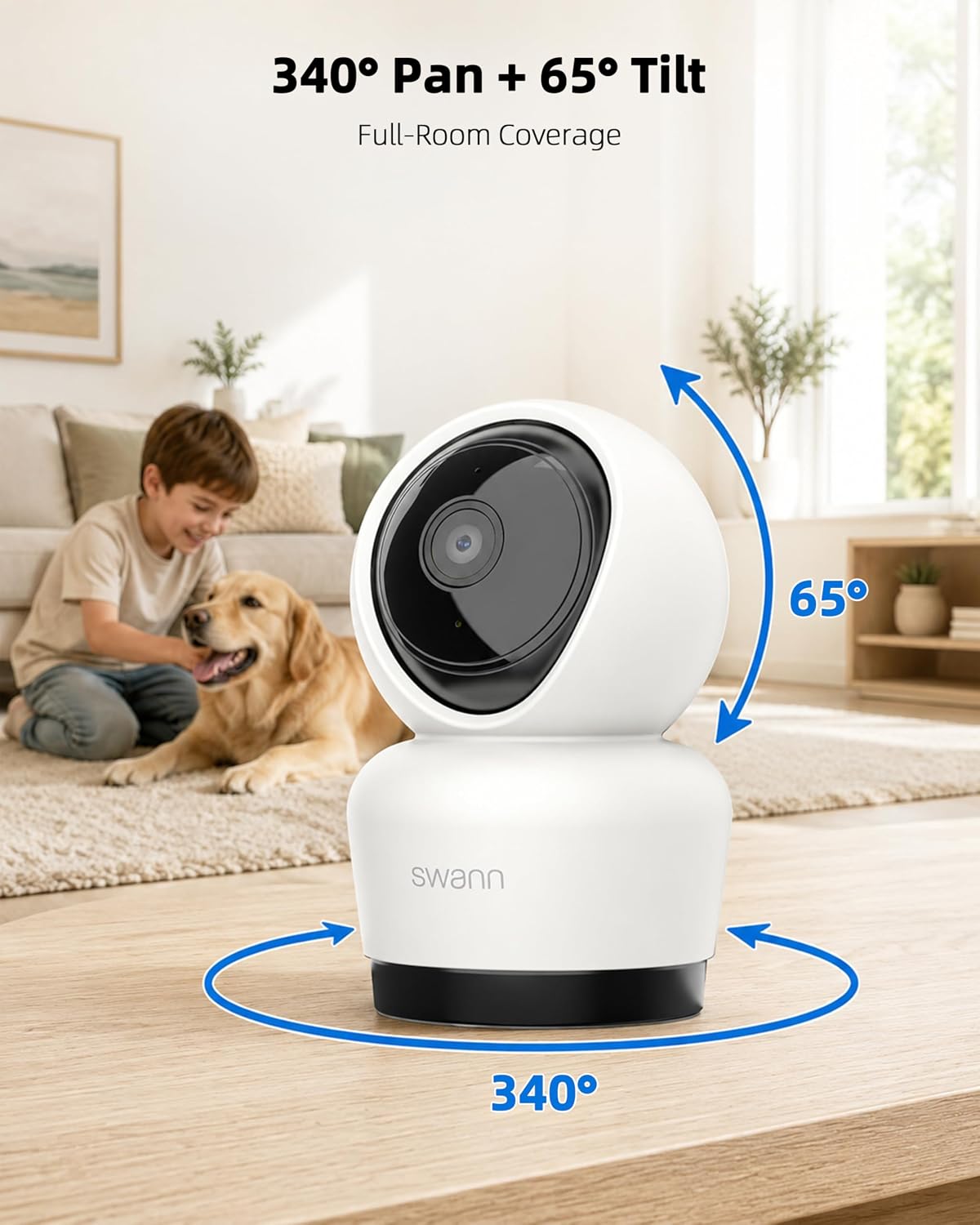 Swann 3K Indoor Pan Tilt WiFi Security Camera, 5MP Plug-in Home PT Camera with Night Vision, Two-Way Audio, Human Motion Detection, Work Security APP（2 Packs