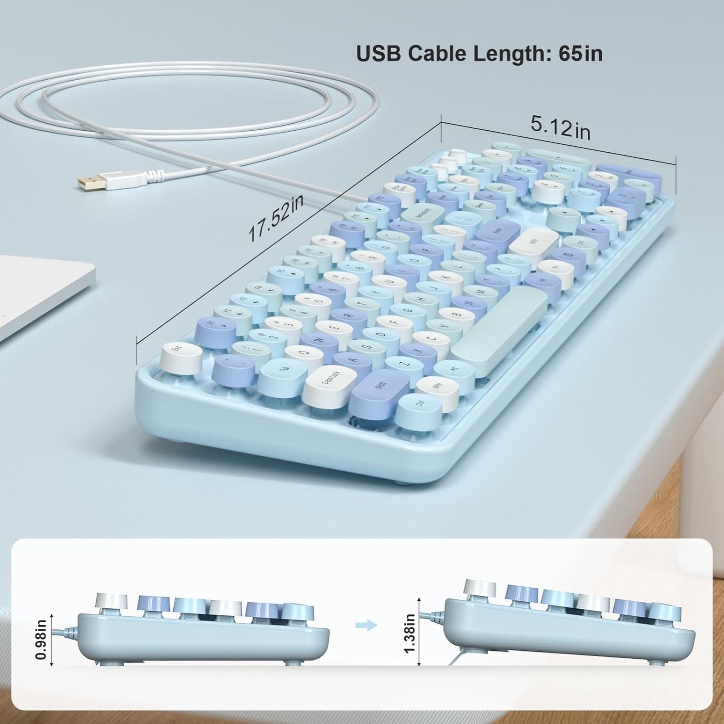 MOFII Computer Keyboards Wired, Plug Play USB Full Size Typewriter Keyboard, Cute Colorful Aesthetic Keyboard with Foldable Stands for Windows PC Laptop (Blue Colorful)