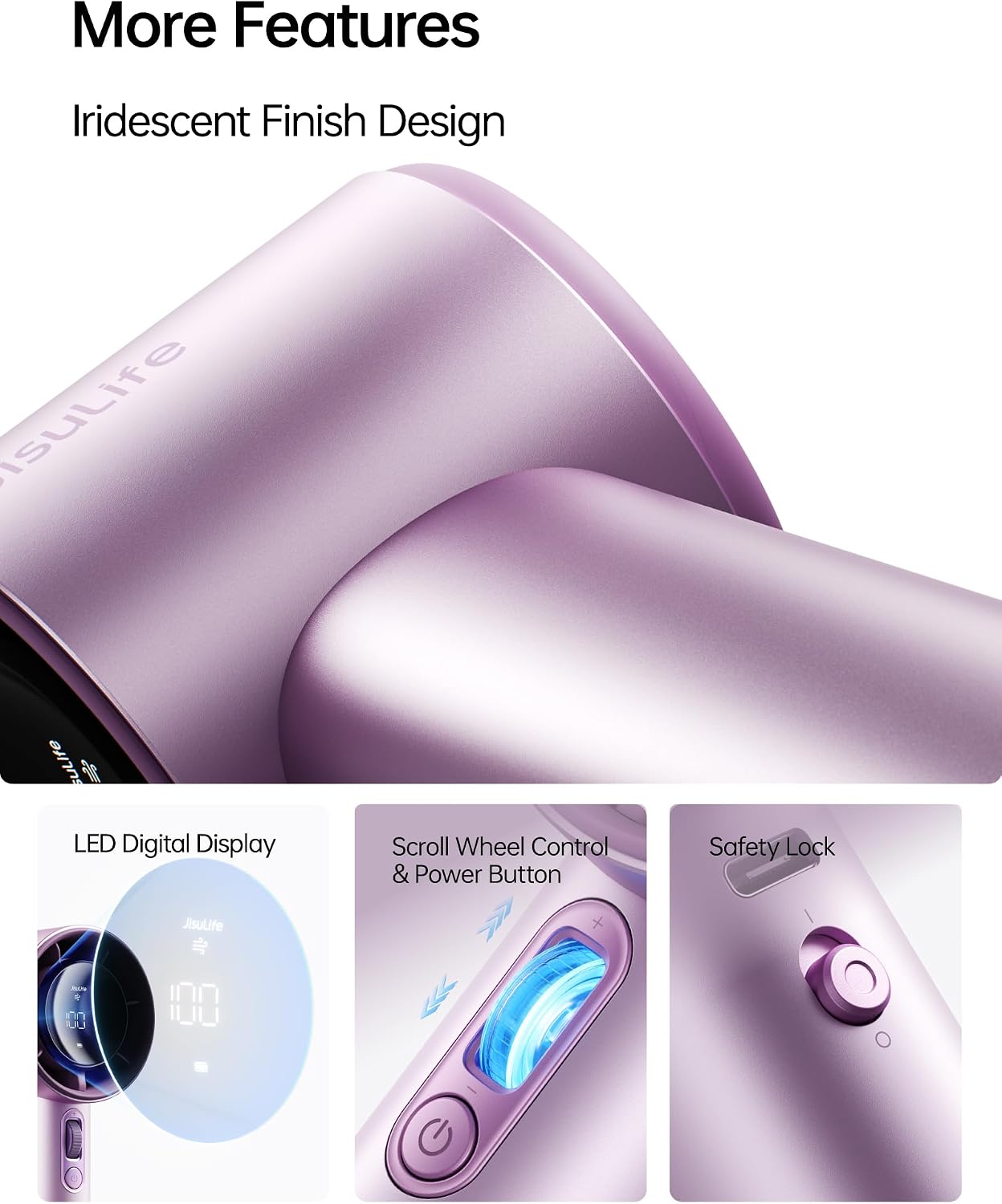 JISULIFE Handheld Fan Pro1S - Next-Gen Airflow: Up to 40H Runtime | Electroplated ABS-Luxury Shine, 1-100 Speed Scroll Wheel, 5000mAh-Portable Fan for Travel, Gifts for Women(Chrome Purple,1Pc)