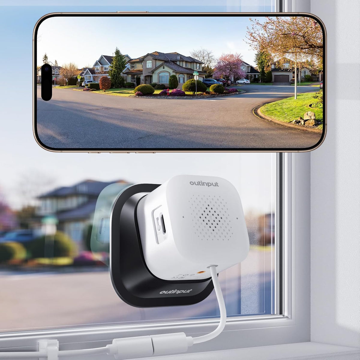Outinput 3MP 2K No Drill Window Camera for Home Security, 2.4G&5GHz Surveillance Camera with Adjustable View Angle Mount, AI Color Night Vision, Person and Motion Detection, 24/7 Recording, Anti-Glare