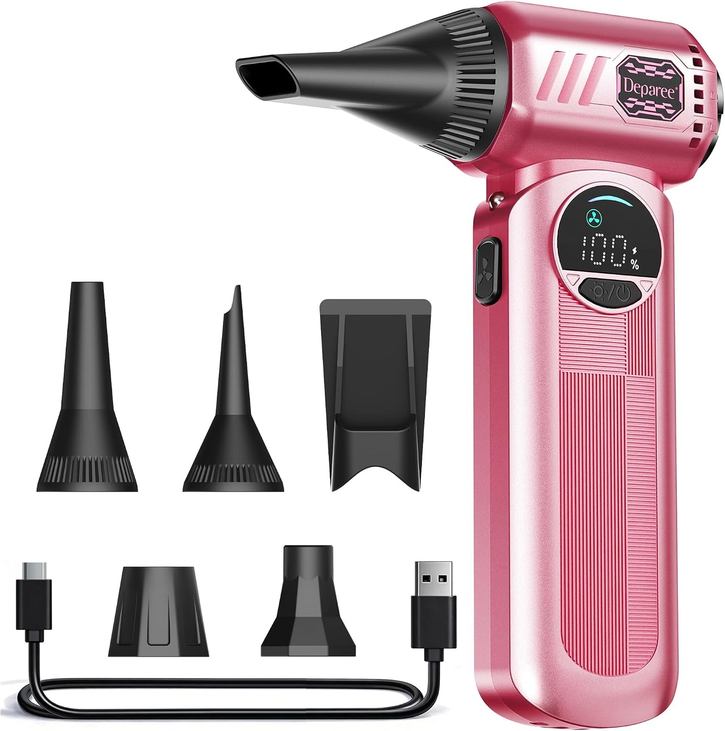 Compressed Air Duster, 150000RPM Electric Air Duster with 6 Nozzles, Adjustable Speed, LED Light & 8000mAh Battery, Rechargeable Cordless Turbo Air Blower for Keyboard, PC, Car &Home Cleaning