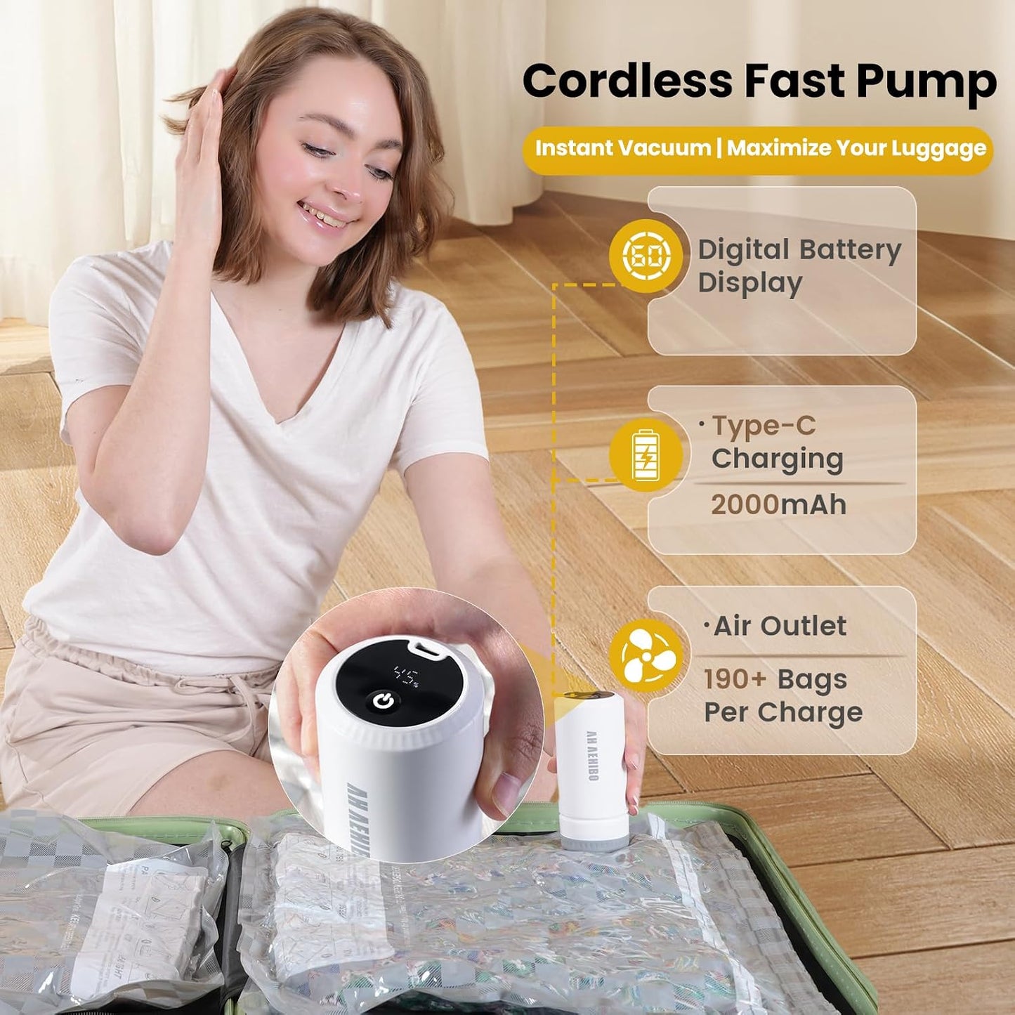 18 Pack Vacuum Storage Bags for Travel with Digital Display Air Pump,Carry-on Packing Bags for Luggage and Suitcase,Space Saver for Clothes