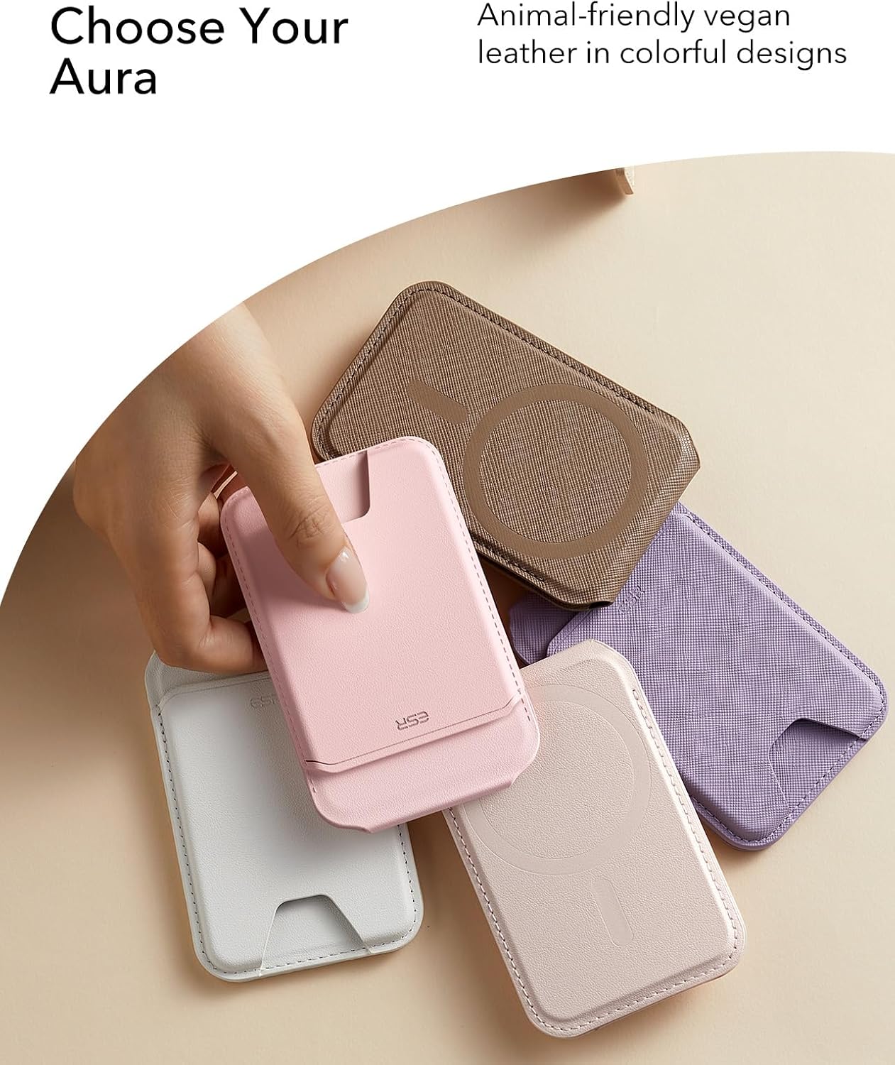 ESR Aura for MagSafe Wallet with Adjustable Stand, 5 Card Holder | RFID Blocking, Strong Magnetic Wallet for iPhone 17 Pro Max 17e 16 15 14 13 12 Series, Bubblegum Pink
