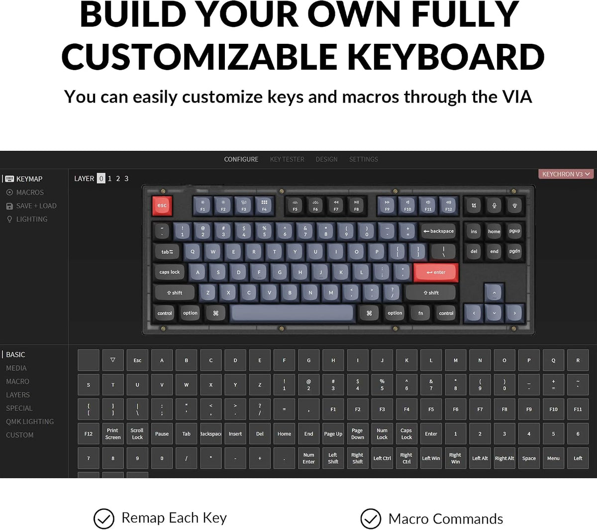 Keychron V3 Wired Custom Mechanical Keyboard, TKL Tenkeyless QMK/VIA Programmable Macro with Hot-swappable Keychron K Pro Brown Switch Compatible with Mac Windows Linux (Frosted Black-Translucent)