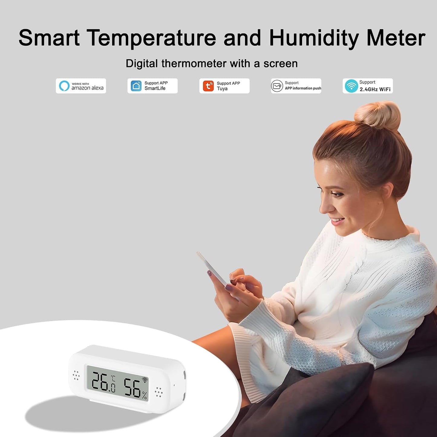 WiFi Thermometer Hygrometer Indoor: Smart Temperature Sensor, Digital Temperature Humidity Monitor with Smart App & Data Recording, Compatible with Alexa, for Bedroom Greenhouse Cellar (4 Pack)