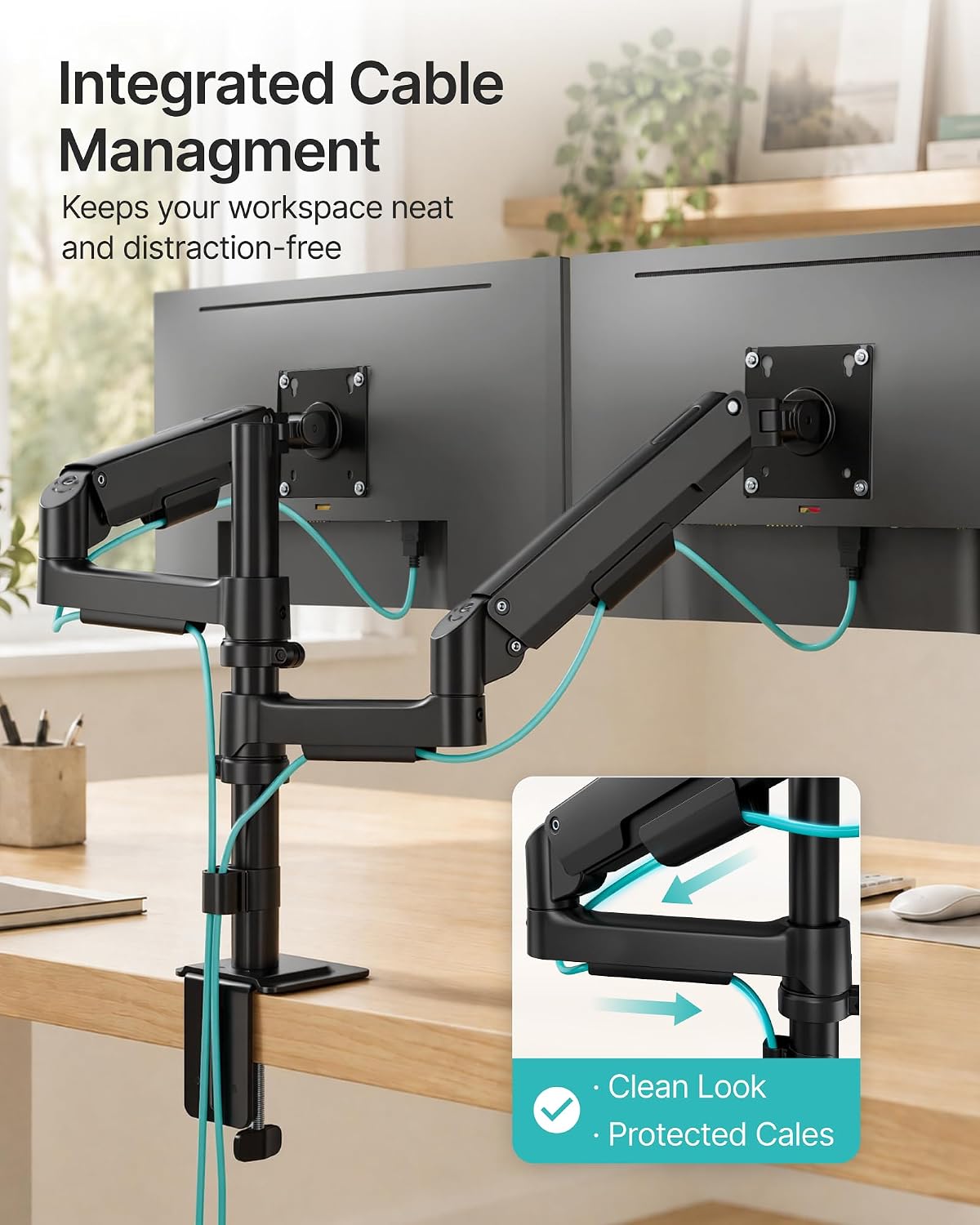 PEGZONE Dual Monitor Stand for 17-32 Inch Screens,Full Motion Desk Mount
