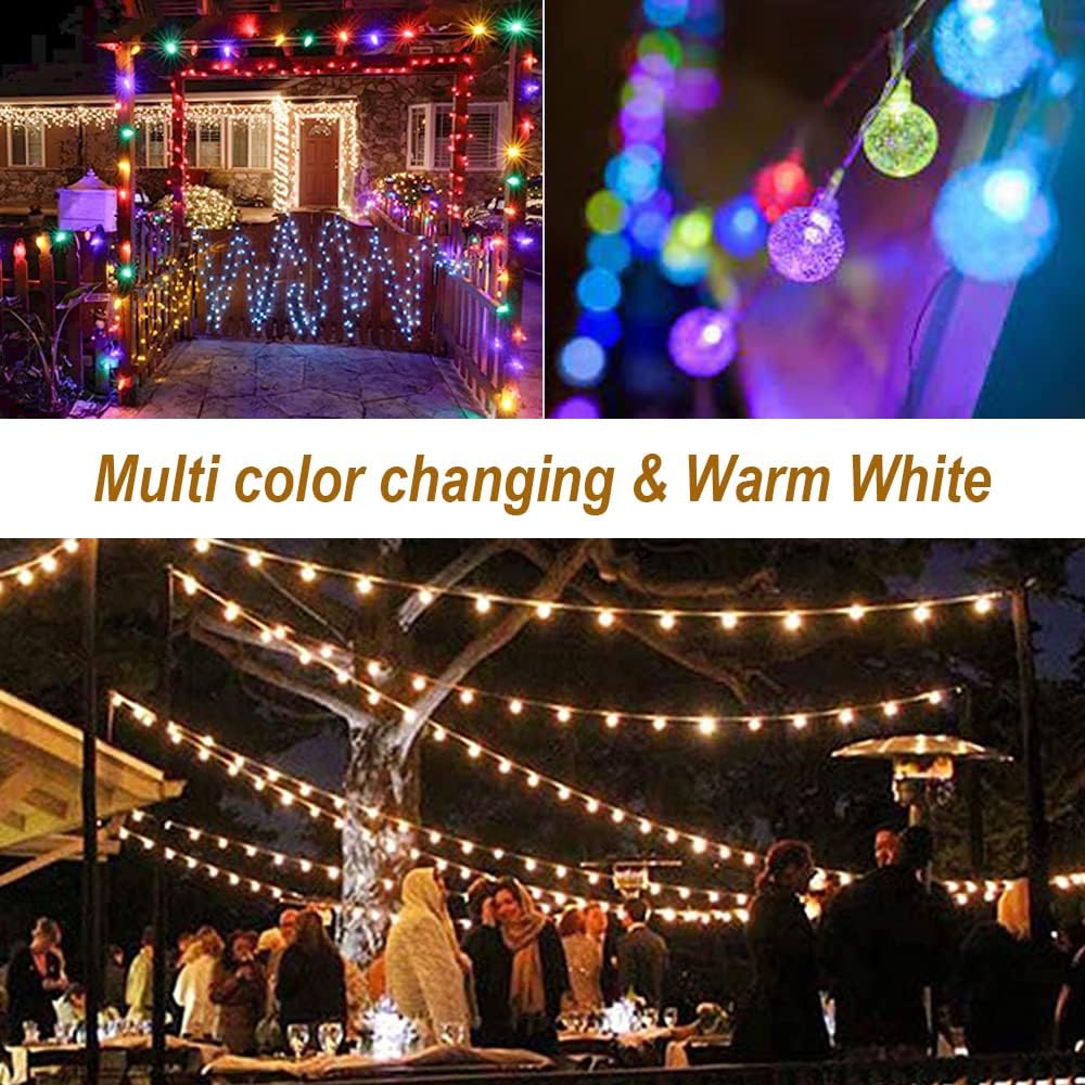 Mocalido 40ft Globe String Lights Battery Operated Outdoor, 80 LEDs Hanging Lights with Remote, Warm White & Multicolor Waterproof for Outside Indoor Camping Tent Decor