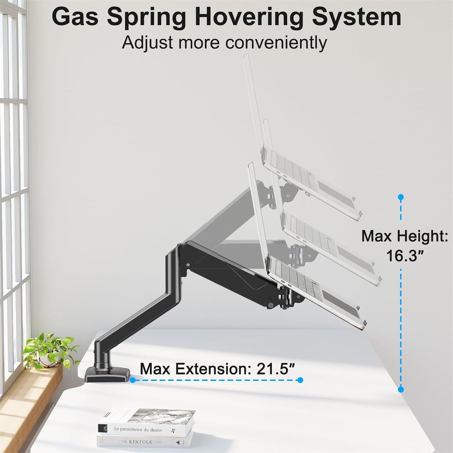 Laptop Stand Desk Mount, 2 in 1 Function, Single Monitor Mount | Fits Max 17" Notebook and 32" Computer Screen, Gas Spring Arm with Laptop Tray, Holds up to 17.6lbs