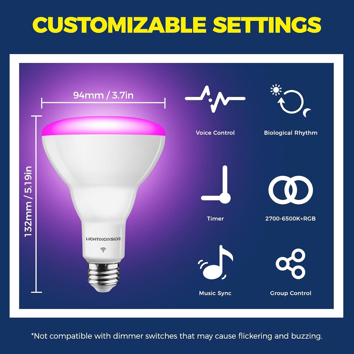 Lightinginside Smart Light Bulbs 1100LM, BR30 RGBCW Color Changing, 4PCS