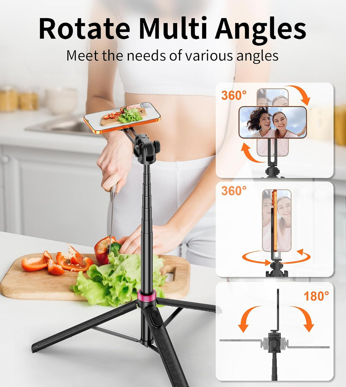 69" Magnetic Phone Tripod Stand Selfie Stick with Remote & Phone Mount | Portable Stand holder Rechargeable with Tripod Leg，360°Rotatable Travel Tripod Compatible for iPhone/Android/Magsafe