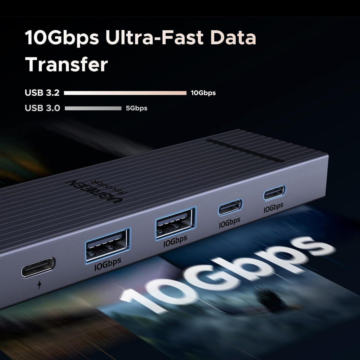 UGREEN Revodok Pro USB-C Hub 6 in 1 10Gbps 4K 60Hz HDMI | 100W PD charging, compatible with MacBook Neo/Pro/Air, iPad Pro, Thinkpad Rog Ally and More