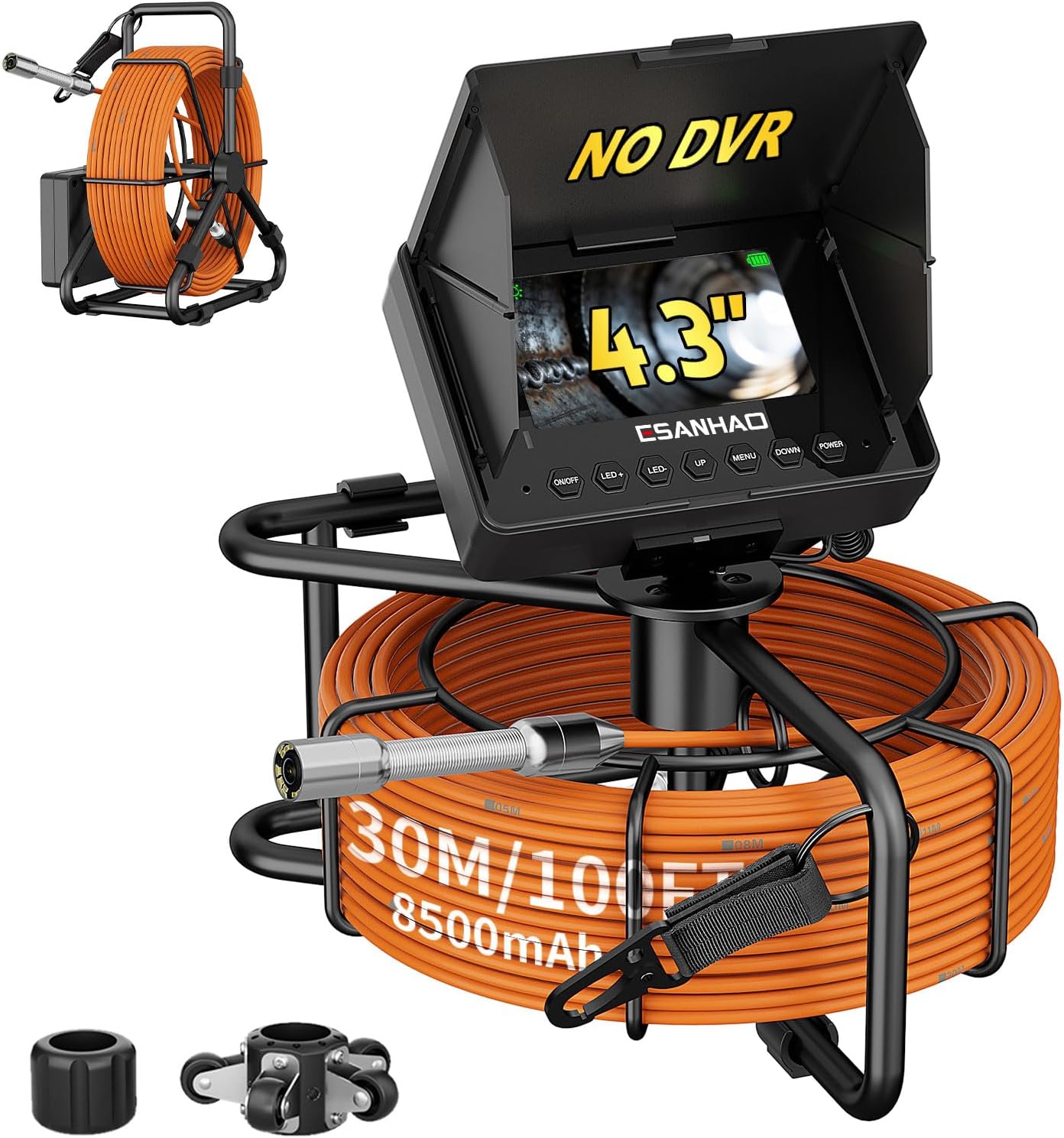Sewer Camera 100FT/30M Borescopes Plumbing Snake Pipe Inspection Camera 22mm with 8500Mah Battery 4.3" IPS Screen 12 LEDs HD 1000TVL (22MM NO DVR Function)