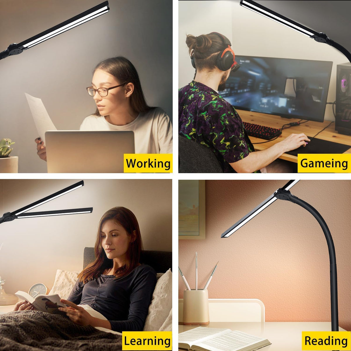 Double Head LED Desk Lamp for Office - Eye Caring Lamp with Clamp