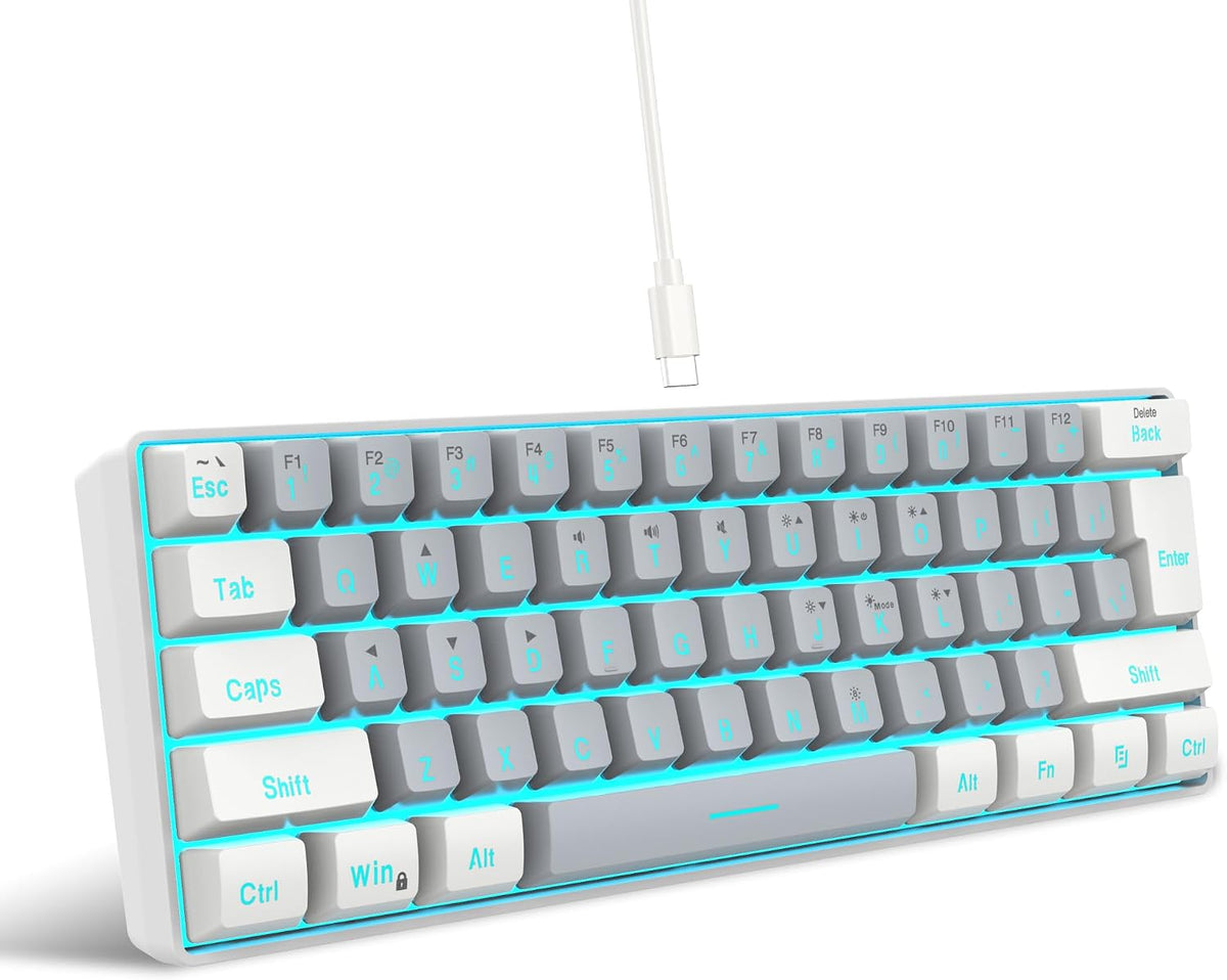 Snpurdiri 60% Wired Gaming Keyboard, 61 Keys RGB (White-Grey)