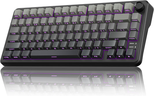 RedThunder K75 Wireless Mechanical Gaming Keyboard, 75% Hot Swappable Creamy Keyboard with Knob, RGB Backlit, Pre-lubed Linear Switches, Side Engraved PBT Keycaps, Wireless/Wired/BT5.0, Gradient Gray