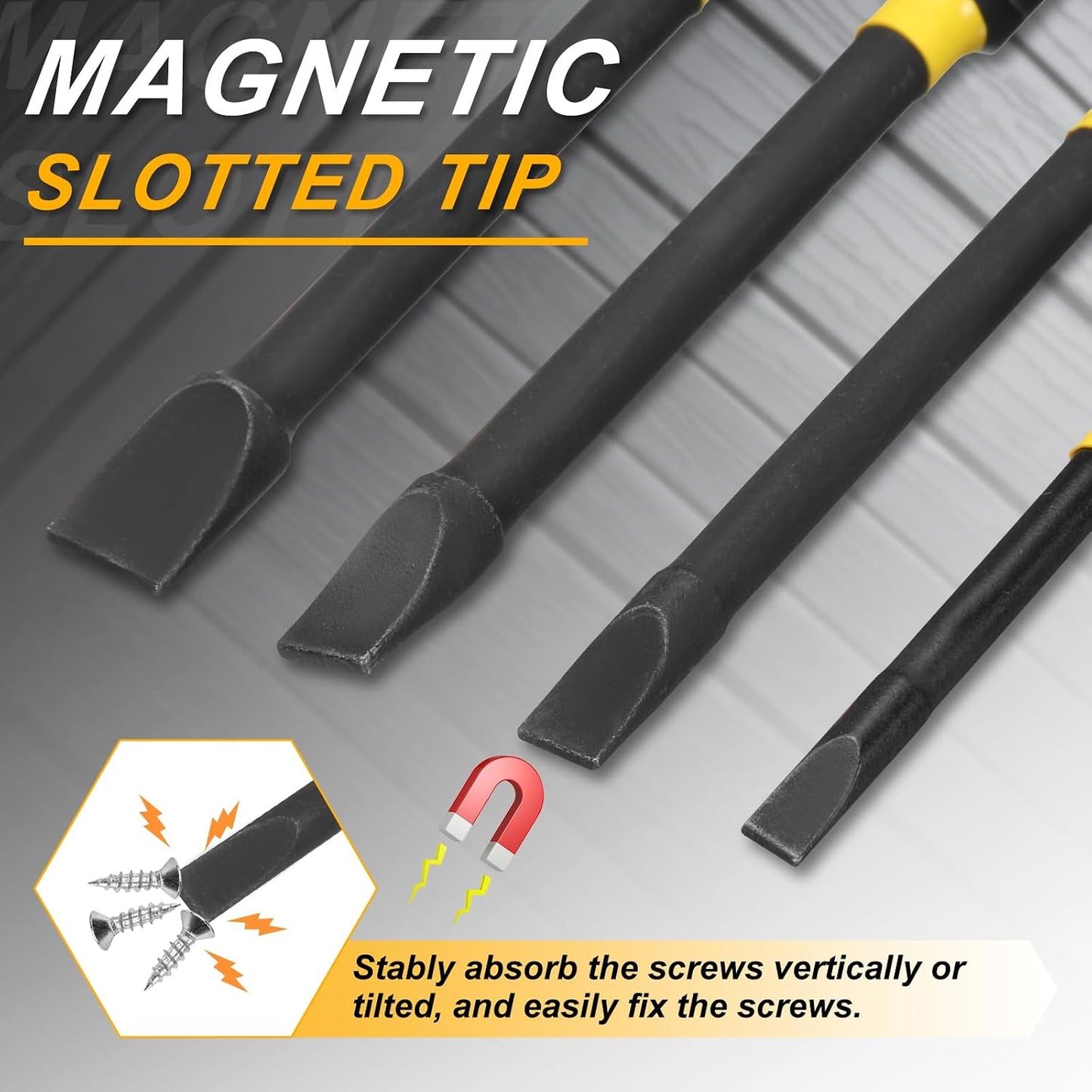 HARFINGTON 5pcs SL6 Slotted Impact Screwdriver Bits 6mm Slotted Tip 1/4" Hex Shank 150mm (6") Long Magnetic Flat Head Phosphated S2 Steel Screw Driver Drill Bits Electric Power Tool