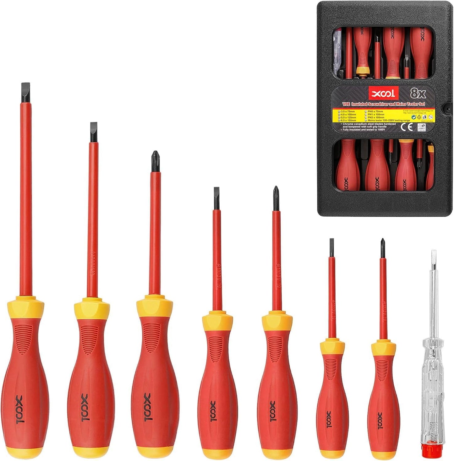 XOOL 6PCS 1000V Insulated Precision Electrician Screwdrivers Set, Slotted and Phillips Magnetic Tip, Chrome Vanadium Steel, VDE & GS Certified for Safe Electrician Repair