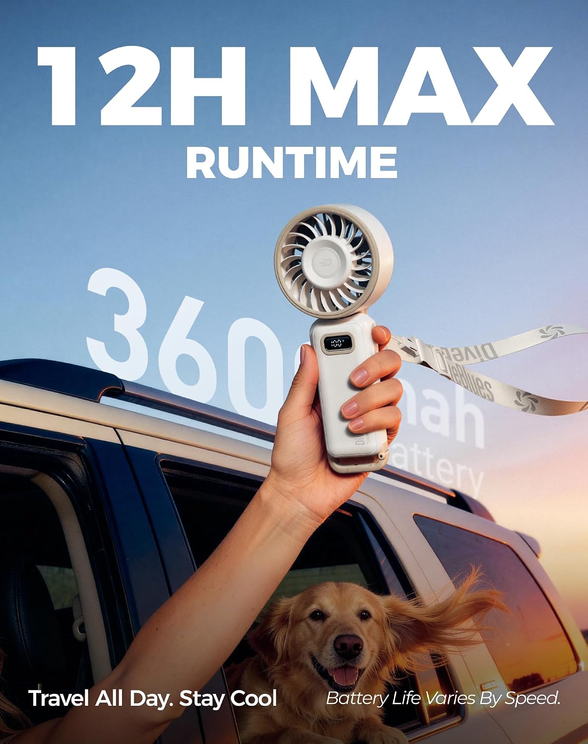 Diveblues Portable Turbo Fan, 100 Speed Handheld Fan with Strong Airflow, Foldable 4 in 1 Personal Fan for Neck, Desk & Travel, USB-C Rechargeable, Lightweight for Summer, Concerts & Outdoor Use